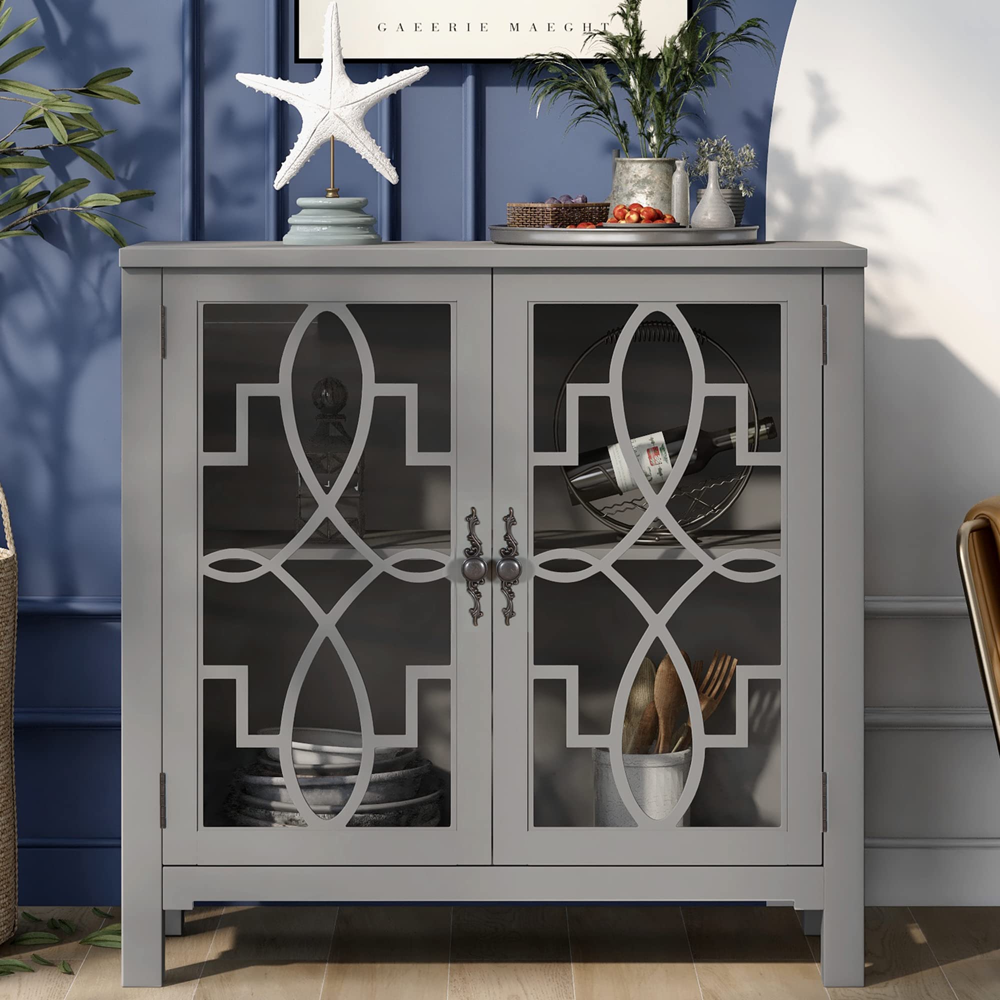 HABITRIO Retro Wood Sideboard with 2 Doors & Adjustable Shelves - Entryway Storage Cabinet, Living Room Console Table, Bedroom Accent Furniture (Grey) - Perfect for Small Space Organization & Home Decor