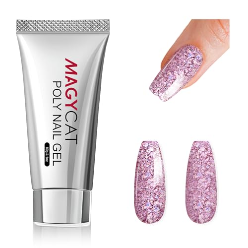 MAGYCAT 60g Poly Nail Extension Gel - Red Glitter Builder Gel for Strong Nail Enhancements | DIY Nail Art Design Kit | Perfect Gift for Nail Lovers | Salon & Home Manicure Use