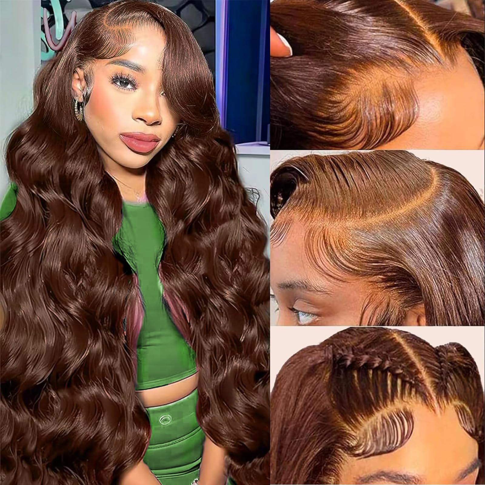 Chocolate Brown Body Wave Lace Front Wigs Human Hair 13x4 HD Lace Frontal Wigs - Pre Plucked with Baby Hair, 200% Density, Light Brown Brazilian Virgin Hair for Women (24 Inch) - Perfect for Daily Wear, Cosplay & Special Occasions