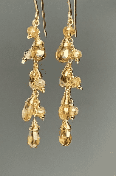 Golden Topaz & Natural Zircon Dangle Earrings - 14K Gold Filled Elegant Jewelry for Women - Perfect for Weddings, Parties & Special Occasions