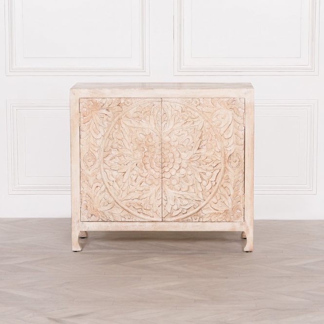 Handmade Floral Carved Wood Cabinet - Exquisite Handcrafted Cabinetry Furniture for Living Room, Bedroom & Home Decor