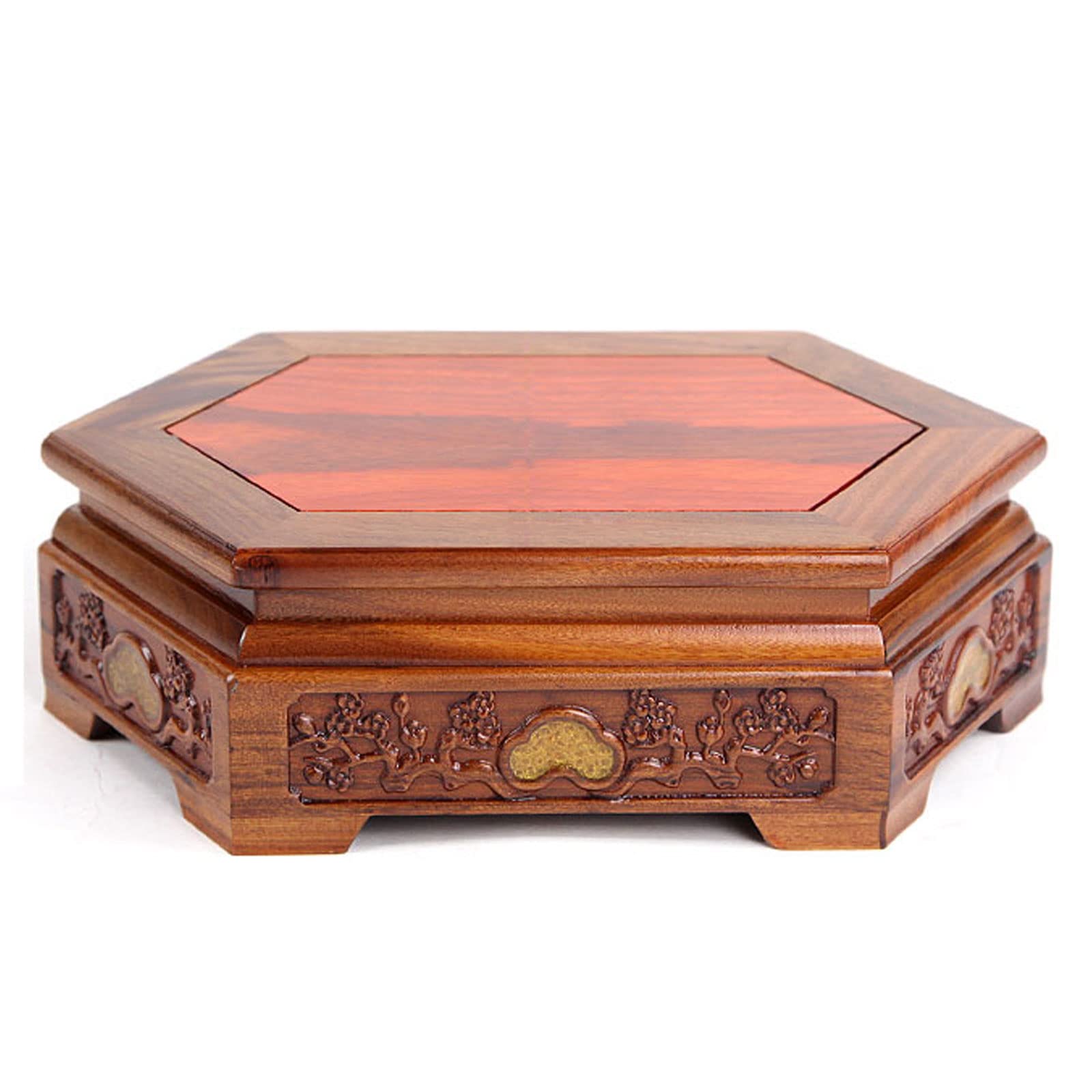 Hexagon Wood Pedestal Stand - Handcrafted Oriental Style Display Base for Vases, Plants, Collectibles & Meditation Decor | Perfect for Home, Living Room & Zen Spaces