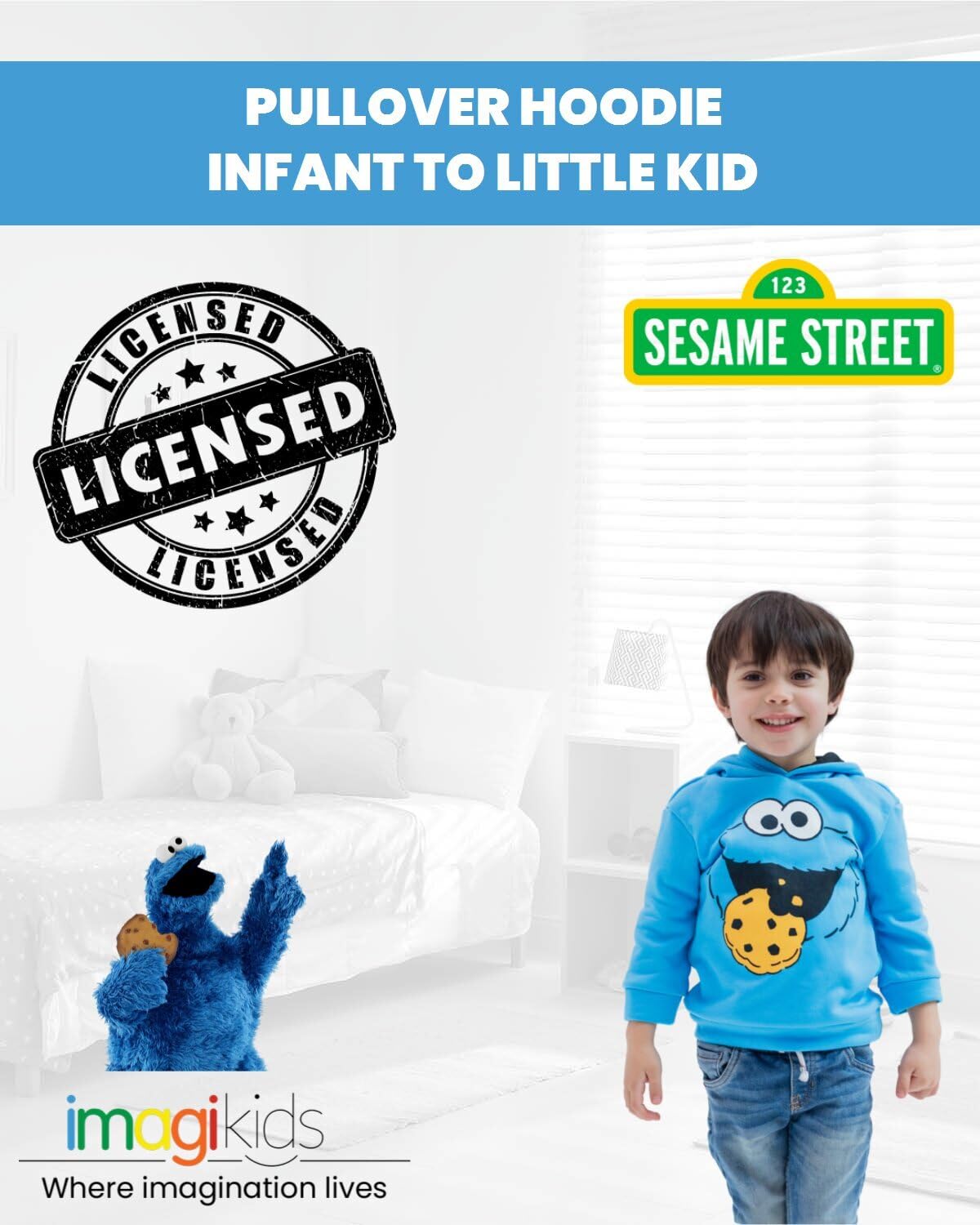 Sesame Street Abby Cadabby Elmo Big Bird Cookie Monster Oscar The Grouch Pullover Hoodie for Infants & Toddlers - Soft Cotton Kids Sweatshirt for Playtime, School & Family Outings