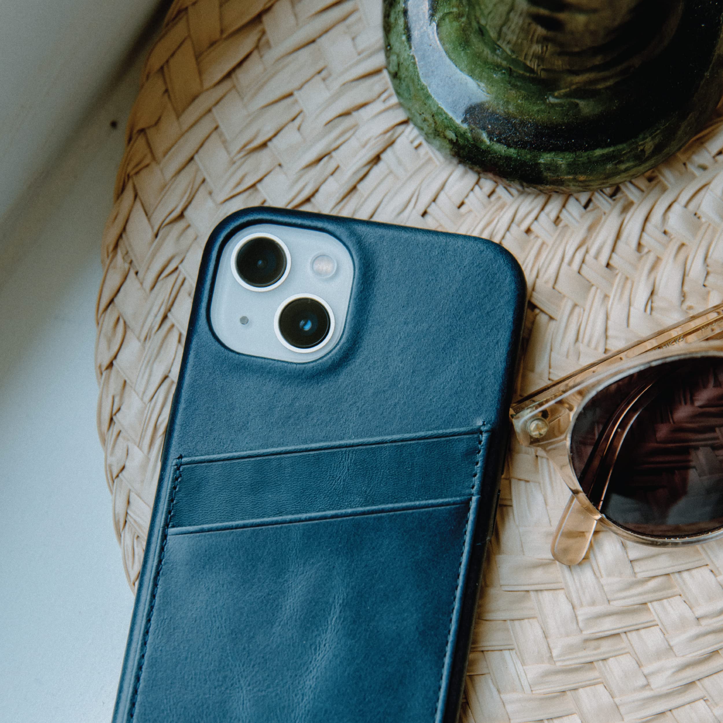 Premium Leather Phone Case for Apple iPhone 13 - Bullstrap Ocean Blue Portfolio | Slim Protective Cover for Business & Travel | Luxury Gift for Professionals