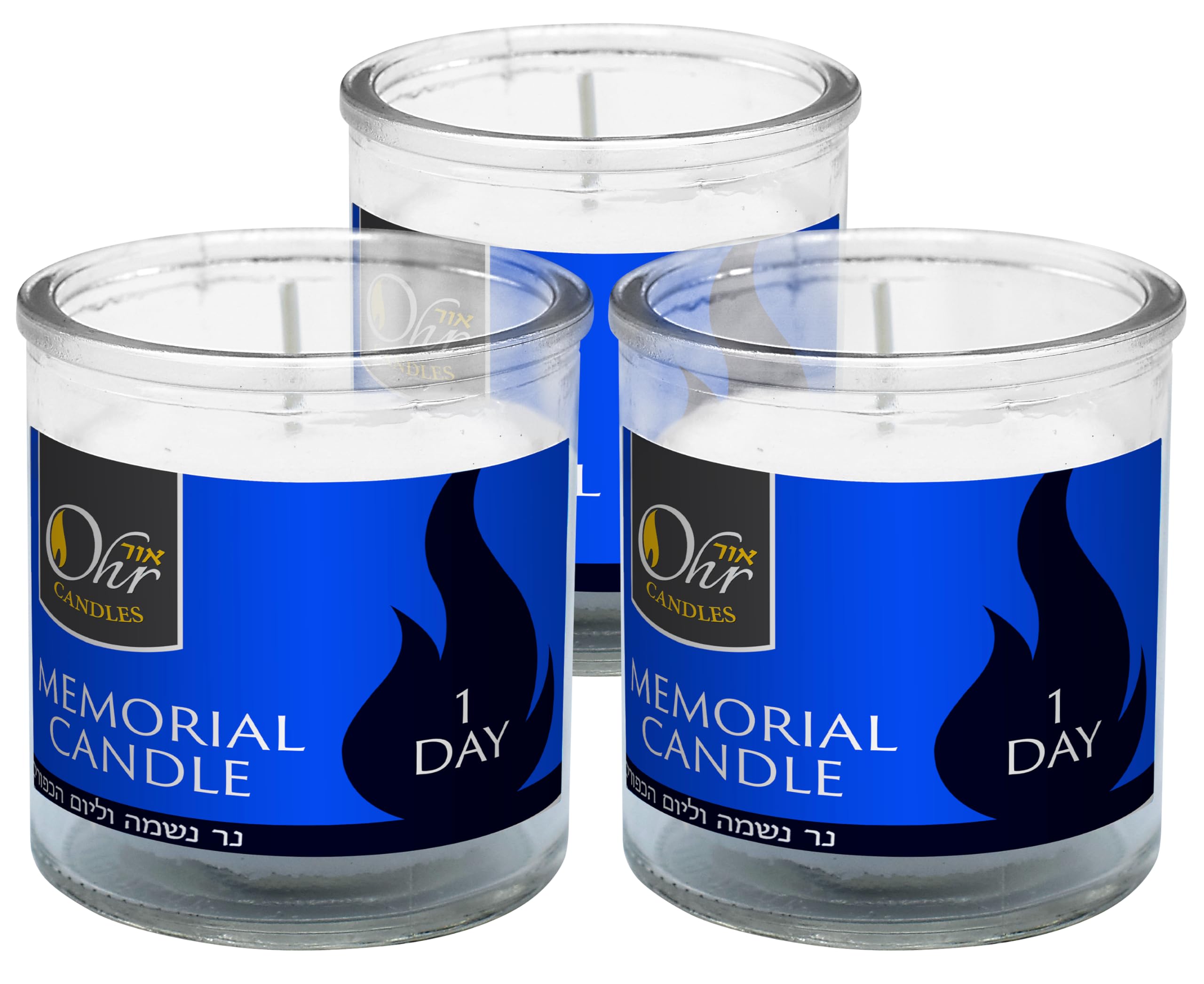 Yahrzeit Memorial Candles - 24 Hour Jewish Memorial Candle for Yom Kippur & Remembrance - Glass Tumbler Candle Set of 3 - Perfect for Synagogue, Home Memorials & Jewish Traditions