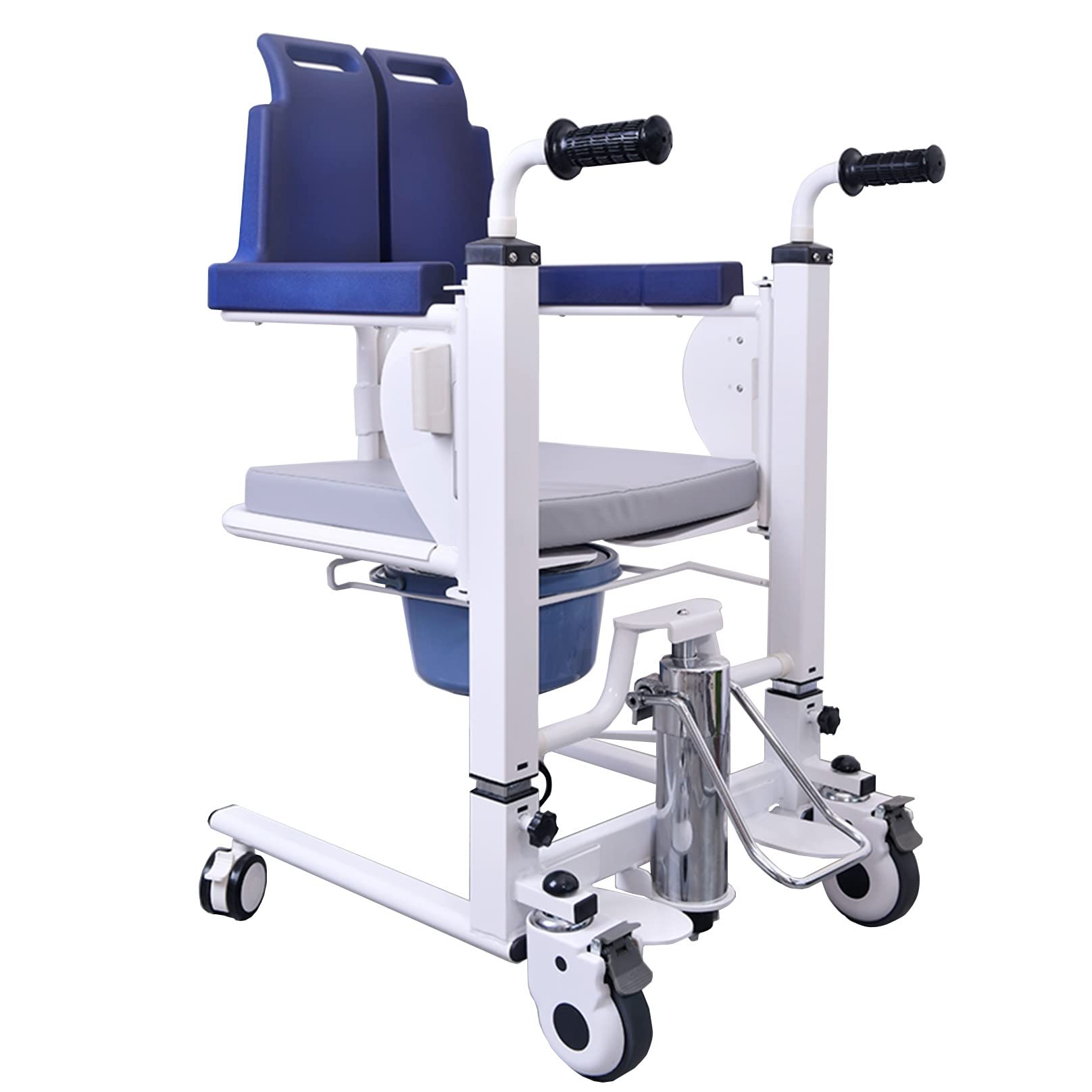 Electric Hydraulic Patient Lift Wheelchair for Home Use - 260 Lbs Weight Capacity, 180° Split Seat Commode with Toilet - Blue Shower Chair for Elderly & Disabled Care - Ideal for Bedside Transfer, Bathroom Safety & Mobility Assistance