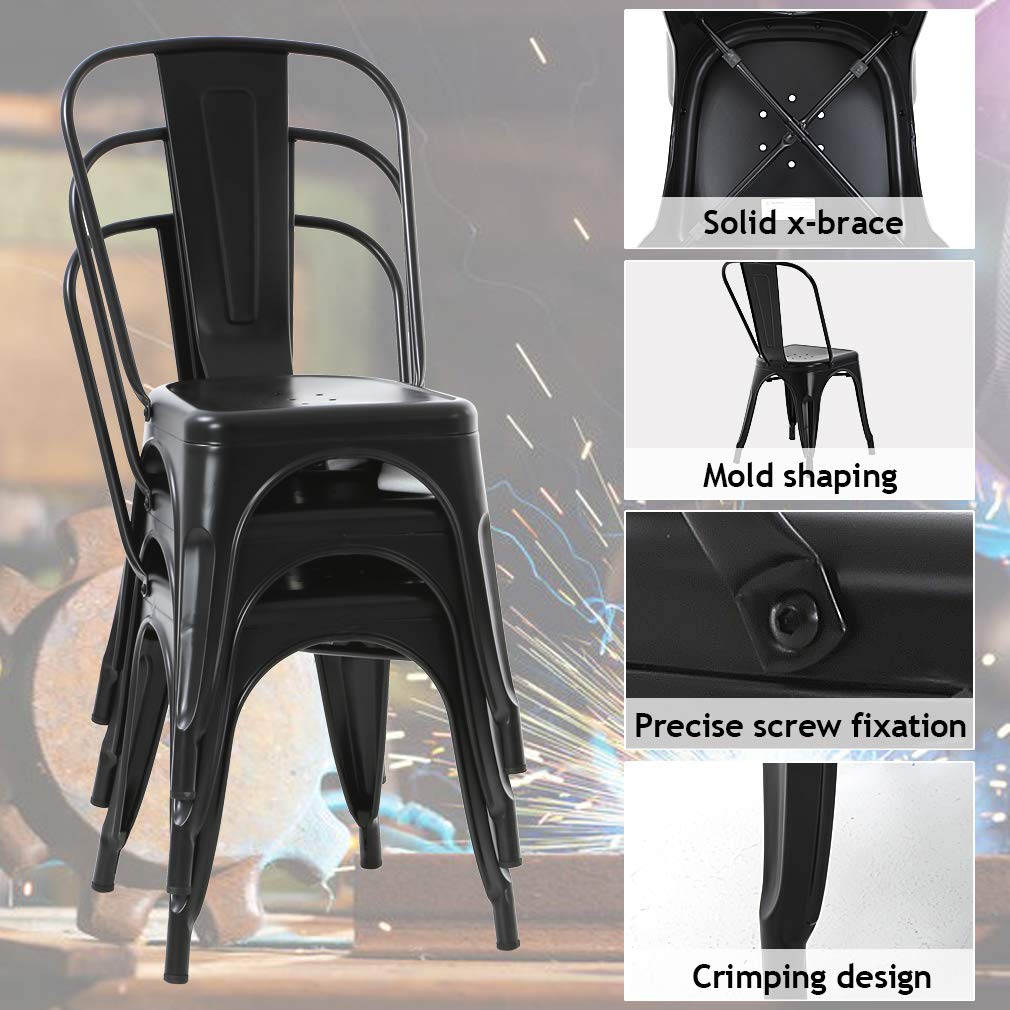Stylish Metal Dining Chairs - Set of 2 Stackable Indoor/Outdoor Bistro Chairs for Kitchen, Cafe, Restaurant & Pub - Industrial Farmhouse Design with 330Lbs Weight Capacity - Perfect for Patio, Garden, Dining Room & Commercial Spaces
