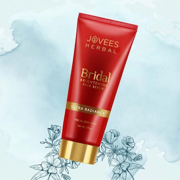 Jovees Herbal Bridal Brightening Face Scrub with Turmeric, Honey & Pearl Millet Flour - Exfoliating Facial Cleanser for Glowing Skin, Gentle Dead Skin Removal, All Skin Types 100g - Perfect for Bridal Prep & Daily Skincare Routine