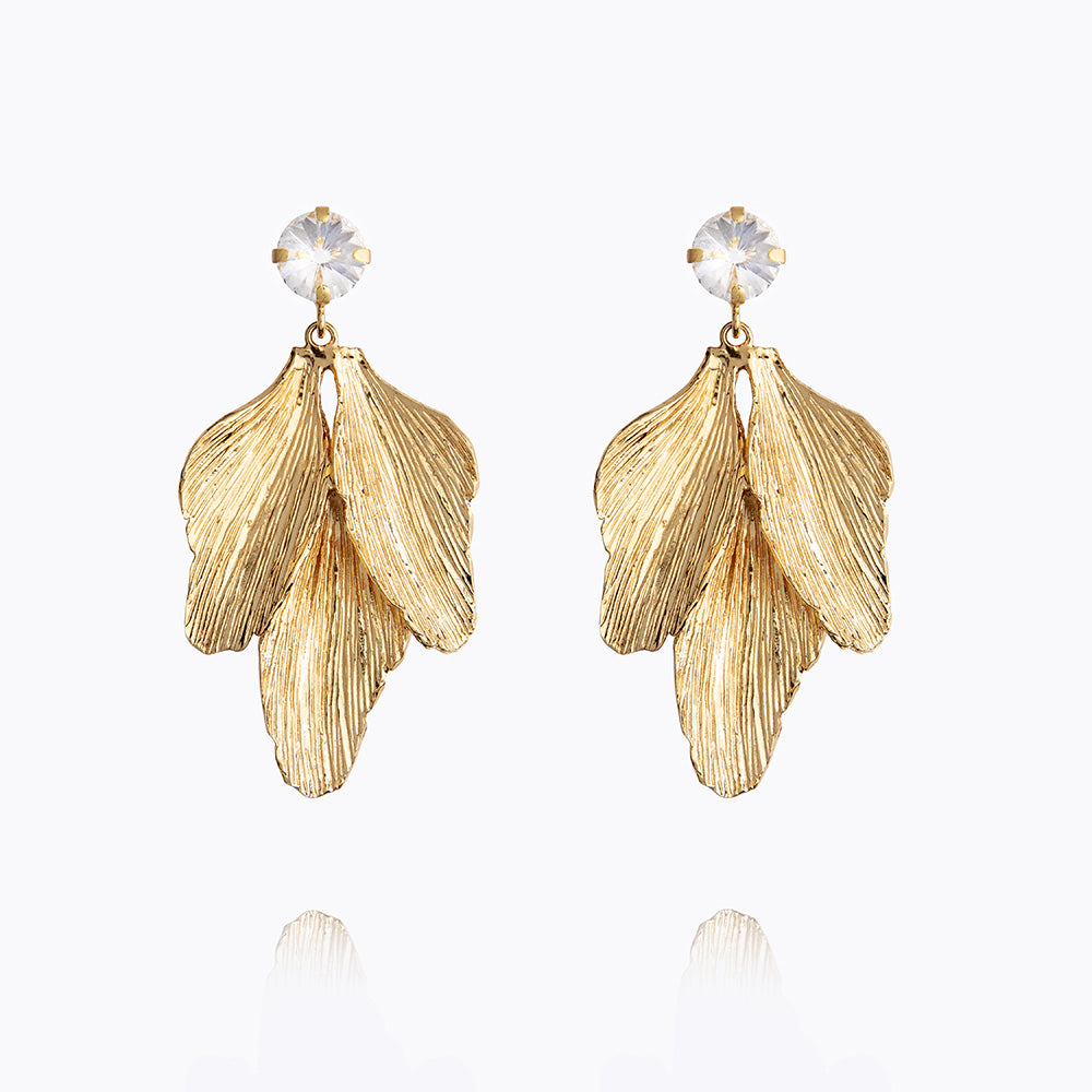 Golden Leaf Earrings with Crystal Accents - Elegant Dangle Earrings for Women | Perfect for Weddings, Parties & Everyday Wear