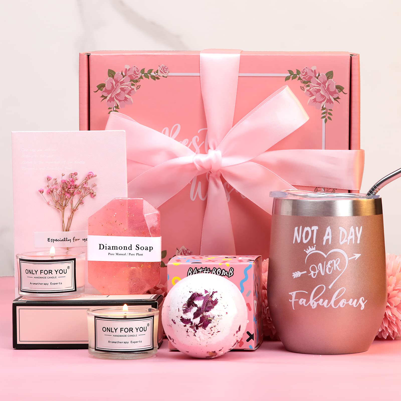 Relaxing Spa Gift Box for Women - Birthday Gifts for Mom, Sister, Best Friend - Unique Bath Set with Essential Oils, Bath Bombs & Scented Candles - Perfect for 30th, 40th, 50th, 60th Birthday & Mother's Day - Ideal for Self-Care, Pampering & Stress Relief at Home