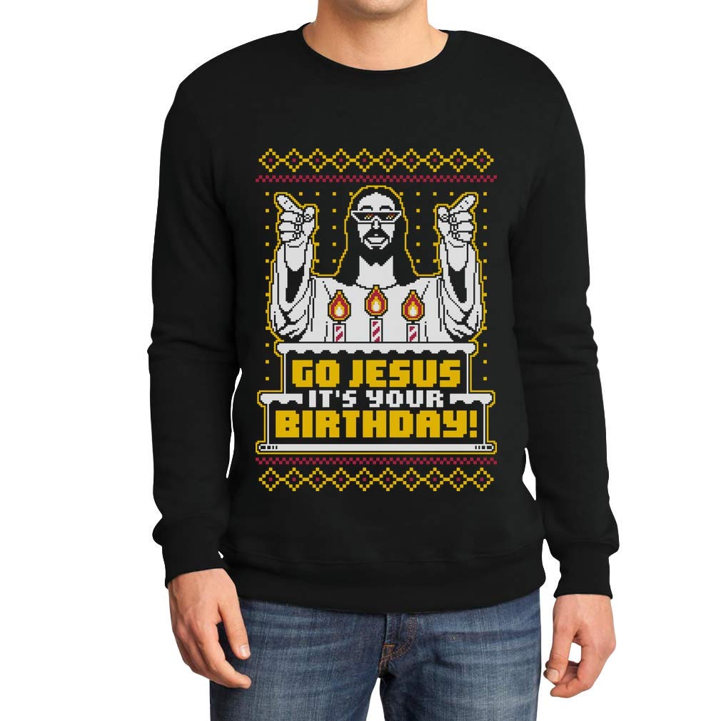 Men's Ugly Christmas Sweater - 'Go Jesus It's Your Birthday' Funny Holiday Pullover | Perfect for Christmas Parties & Family Gatherings