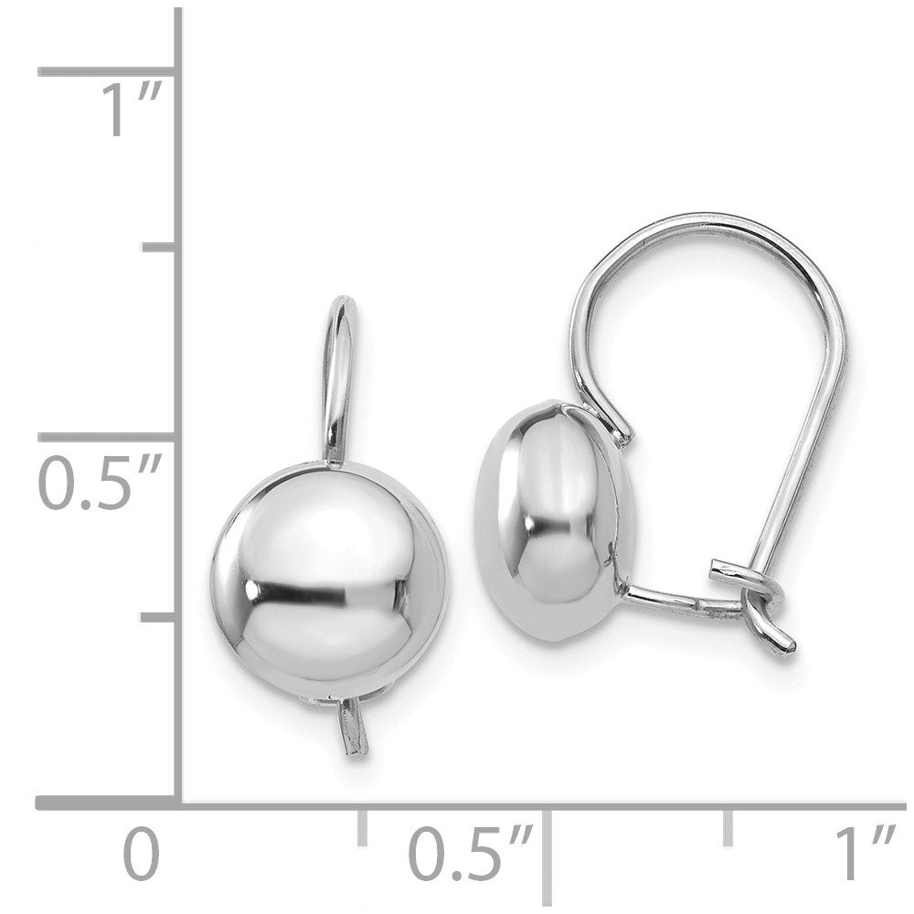 14K White Gold Polished 8mm Button Kidney Wire Earrings for Women - Elegant Stud Earrings for Everyday Wear, Parties & Special Occasions