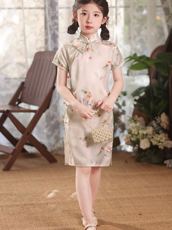 Floral Print Kids Girls Qipao Cheongsam Dress - Traditional Chinese Dress for Girls, Toddler & Baby - Perfect for Chinese New Year, Festivals & Cultural Events