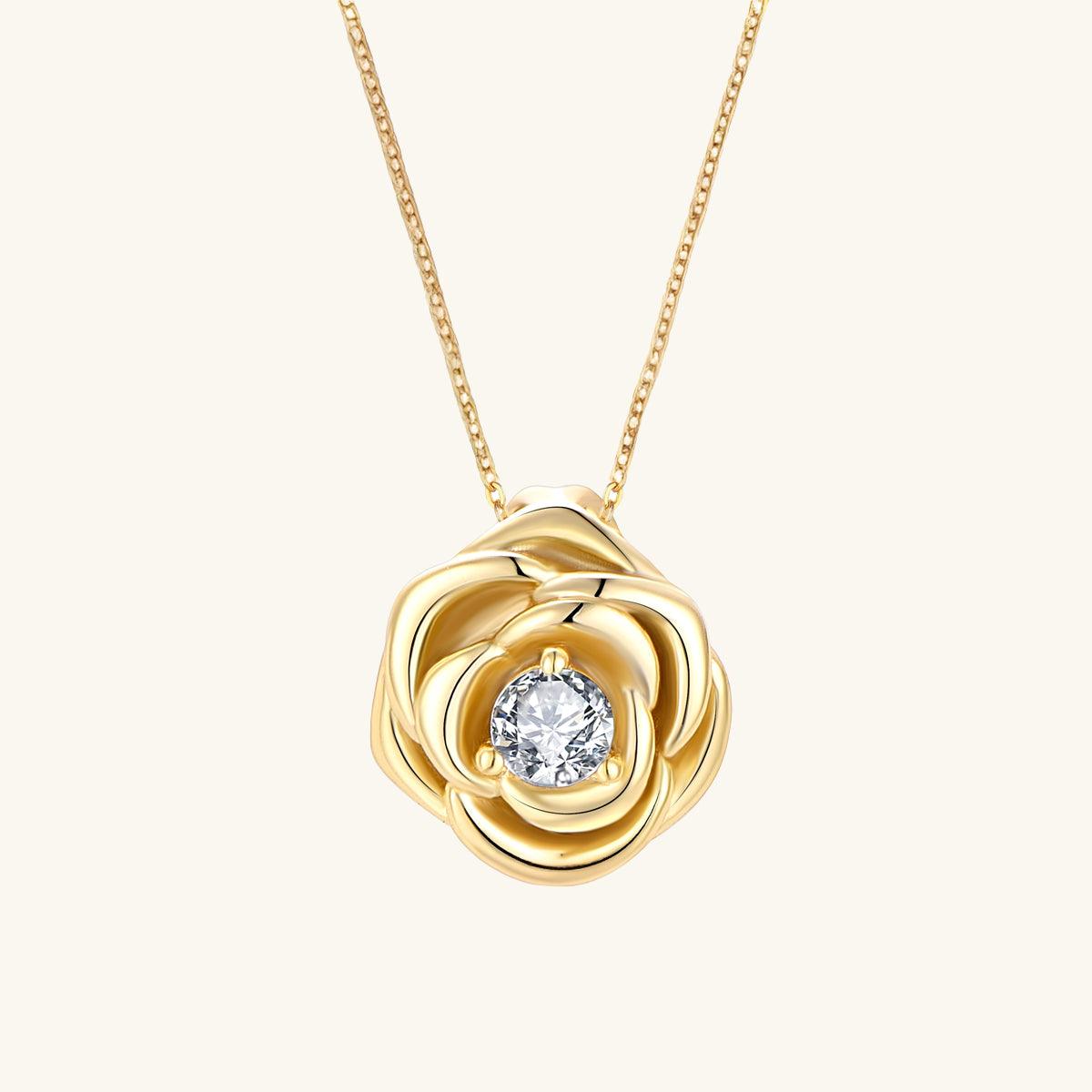 Golden Rose Pendant Necklace for Women - 14K Gold Plated Rose Flower Jewelry Gift for Her - Perfect for Valentine's Day, Anniversary & Special Occasions