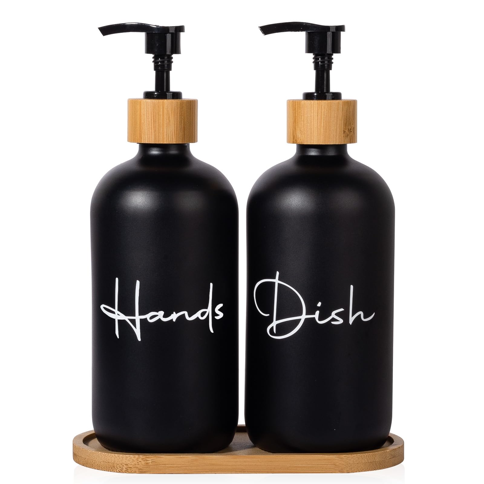 17 oz Empty Glass Soap Dispenser Bottles - Refillable Hand & Dish Soap Pump for Bathroom, Kitchen Sink - Black (2 Pack) | Perfect for Liquid Soap Storage & Home Decor