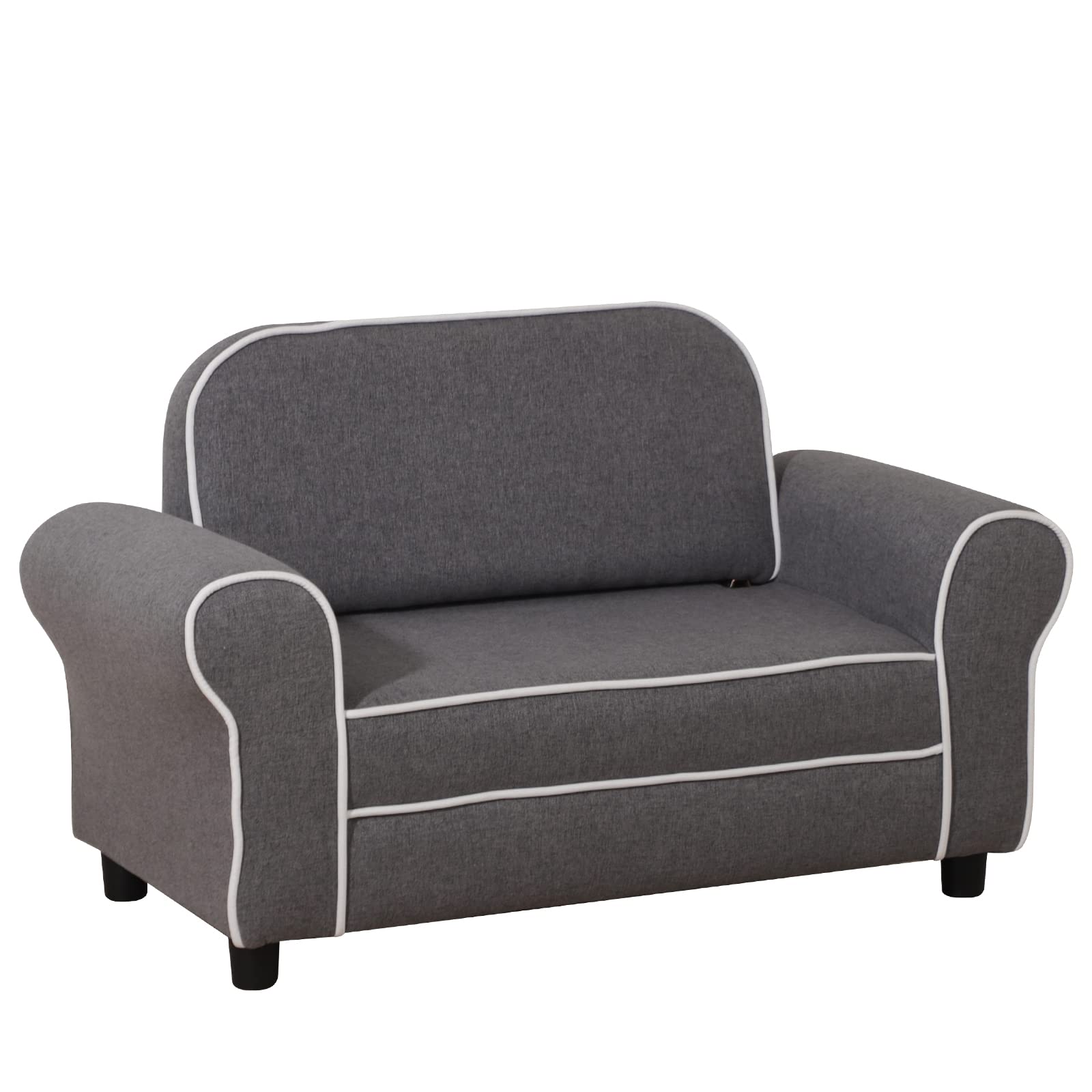 Kids Sofa Chair for Toddlers & Big Children - 2-Seater Linen Fabric Upholstered Couch, Double Child Sofa with Sturdy Frame - Perfect for Playroom, Nursery or as Birthday Gift (Grey)