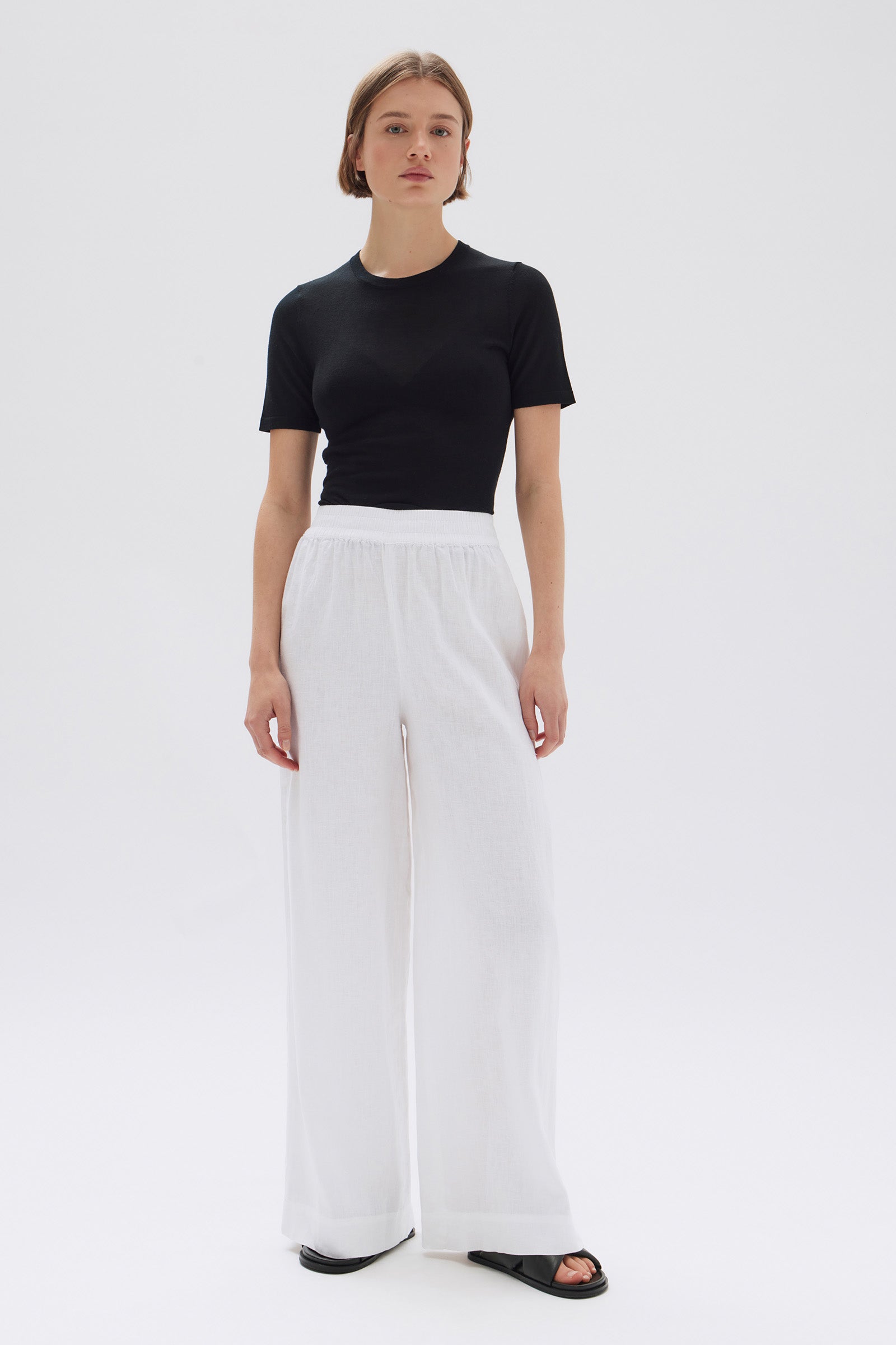 Nilsa Women's White Pants - High Waisted Stretch Comfortable Trousers for Work, Office & Casual Wear