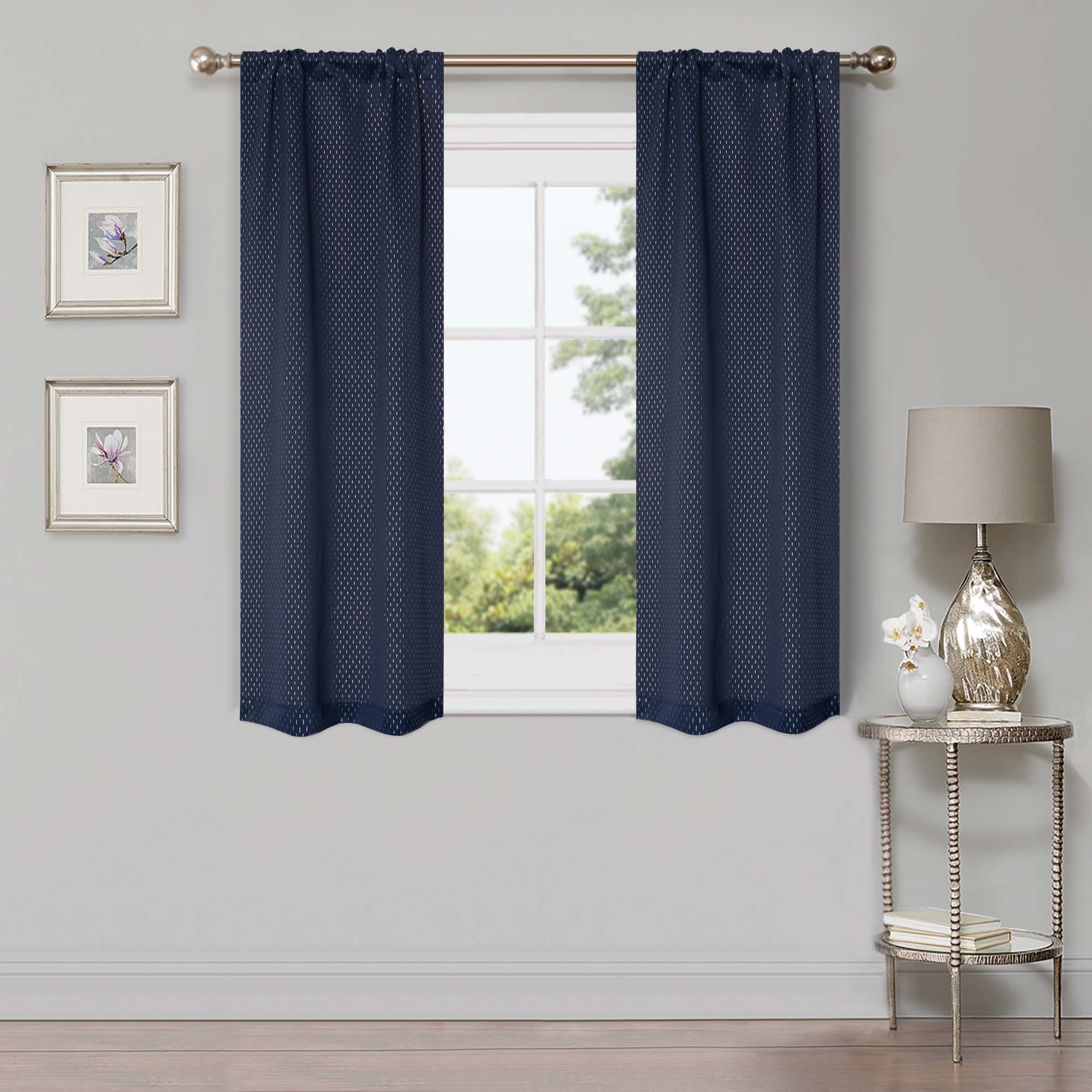 Blackout Solid Shimmer Grommet Curtain Panel Set of 2 Panels - 26 Inch Length - Light Blocking Window Treatment for Bedroom & Living Room
