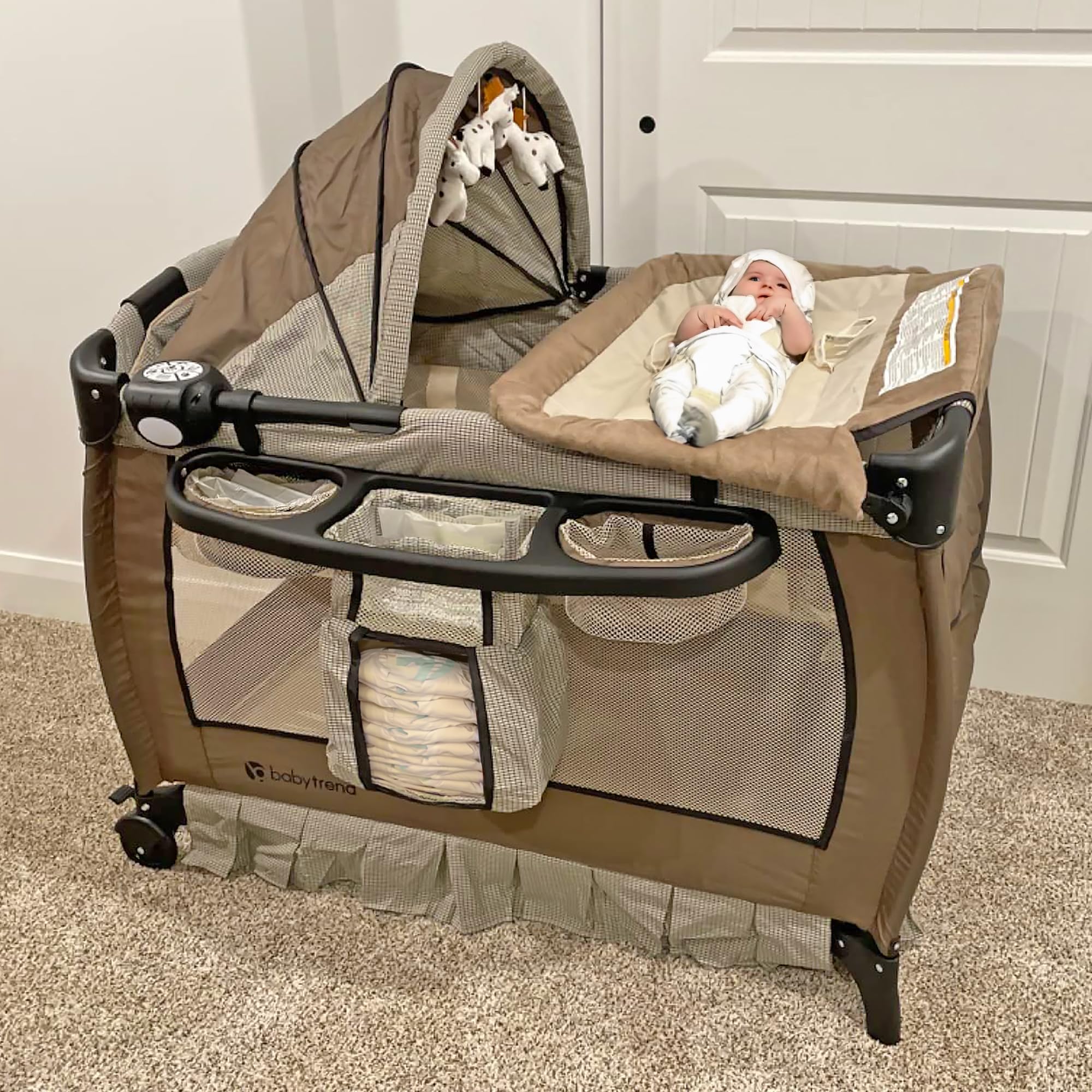 Baby Trend Deluxe Nursery Center® Playard - Portable Playpen with Bassinet & Changing Table, Perfect for Travel & Home Use (Havenwood Design) | Ideal for Newborns, Infants & Toddlers | Safe Sleep Space & Play Area