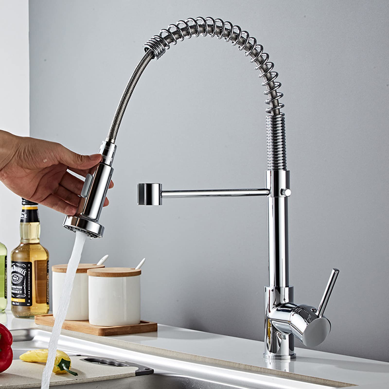 Premium Commercial Kitchen Faucet with Pull-Down Sprayer - Modern Brass Deck Mounted Sink Tap with Hot/Cold Water Control & Standard Fittings - Ideal for Restaurant, Home Kitchen & Commercial Use