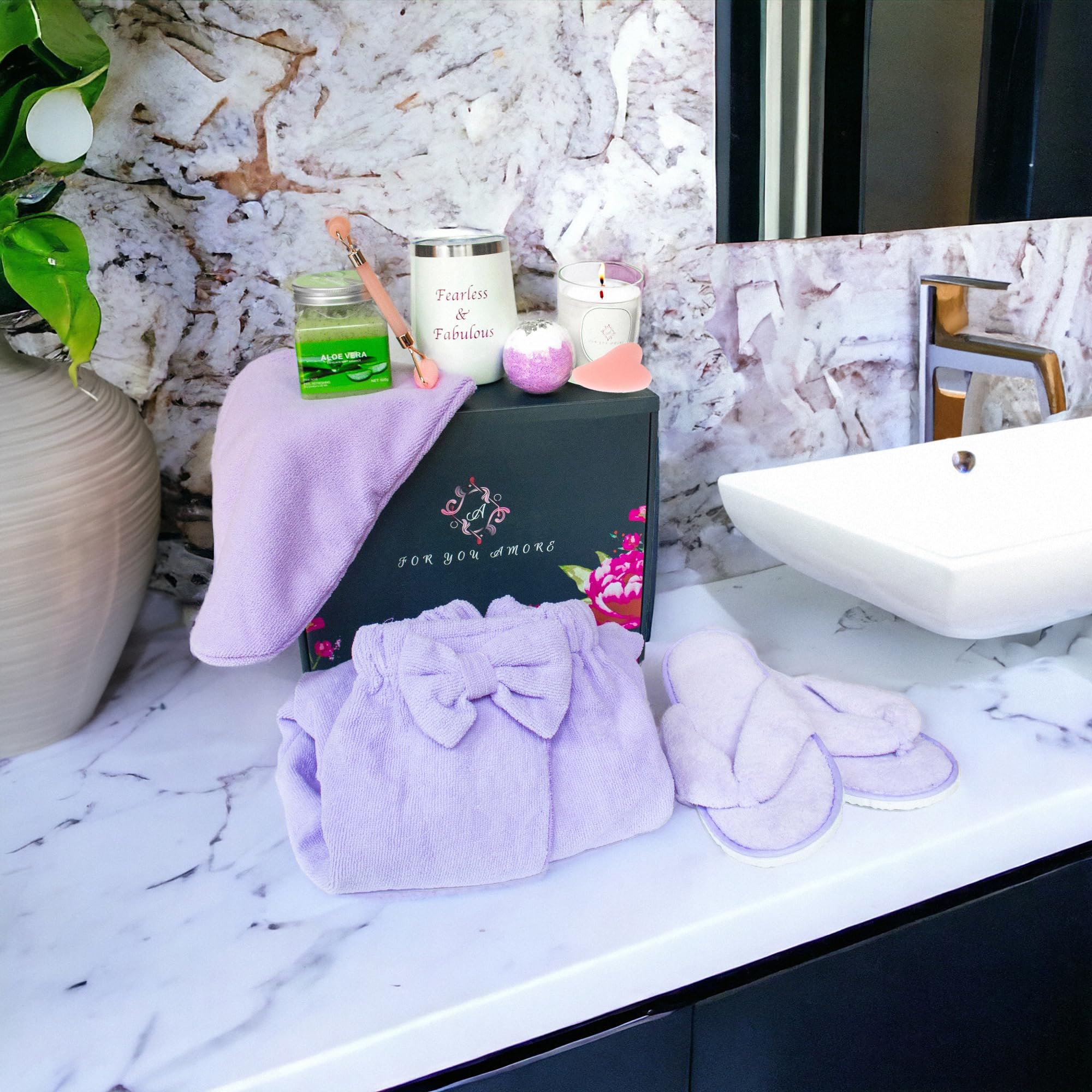 Luxury Spa Gift Set for Women - Relaxing Body & Hair Wrap with Matching Flip Flops - Perfect Birthday, Get Well Soon, Thinking of You Gift for Her, Sister, Mom & Best Friends - Ideal for Self-Care, Pampering & Relaxation at Home Spa Days