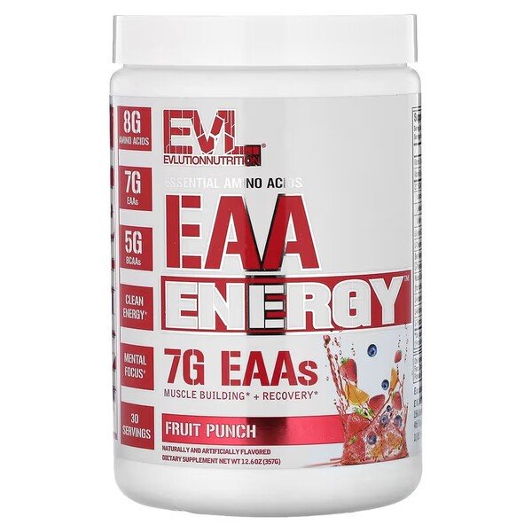 EVLution Nutrition EAA Energy Powder 12.6oz (357g) - Essential Amino Acids for Workout Recovery & Muscle Growth - Perfect for Pre & Post-Workout Supplementation