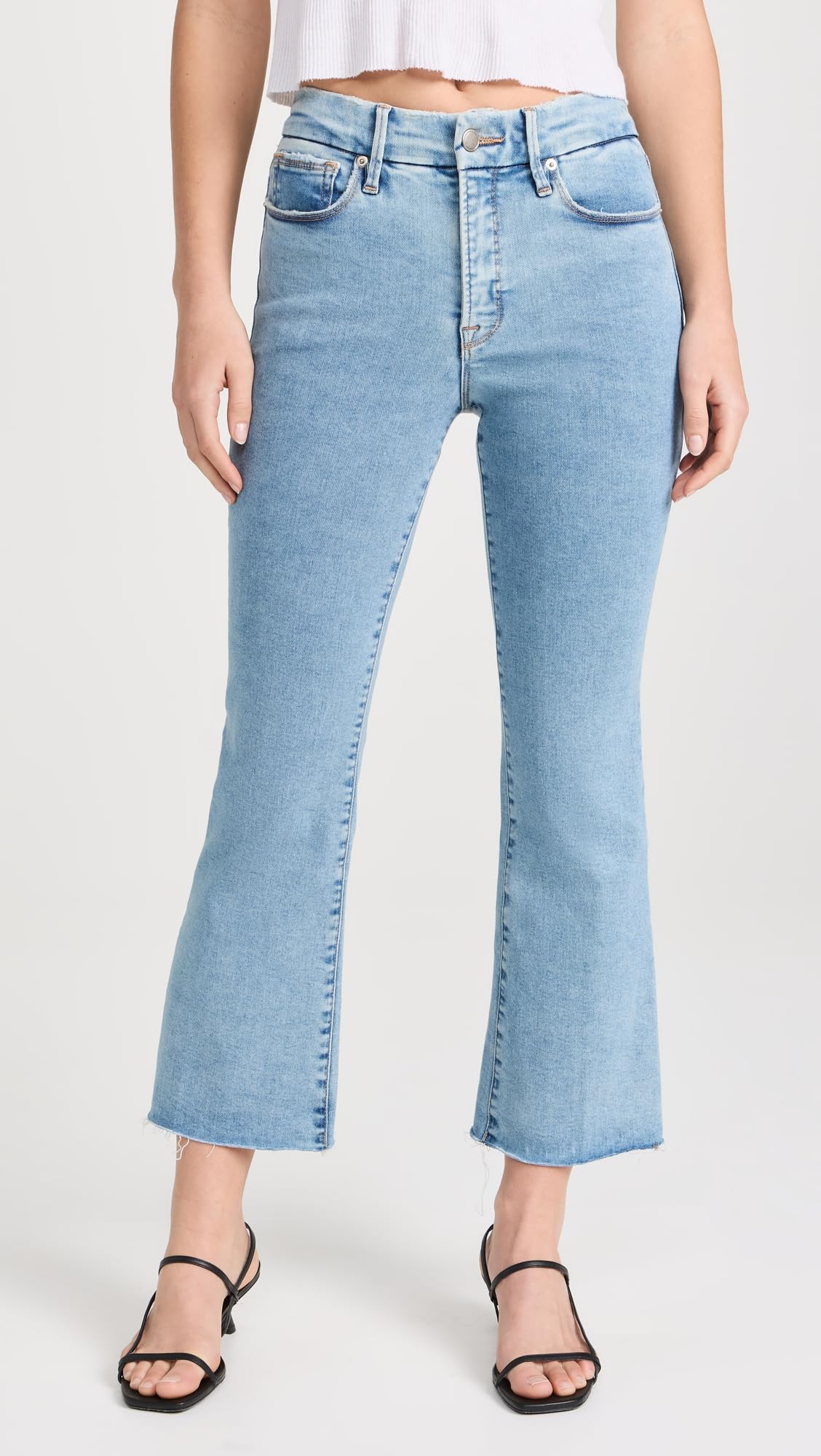 Good American Women's Good Legs Crop Mini Bootcut Jeans - High Waisted Stretch Denim Pants for Casual & Night Out | Perfect for Date Nights, Parties & Everyday Wear