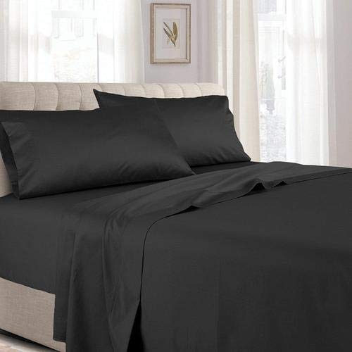 Luxury 600 Thread Count Solid Sateen Sheet Set - California King Size, Black - Premium Bedding for Hotel Style Comfort & Elegant Home Decor