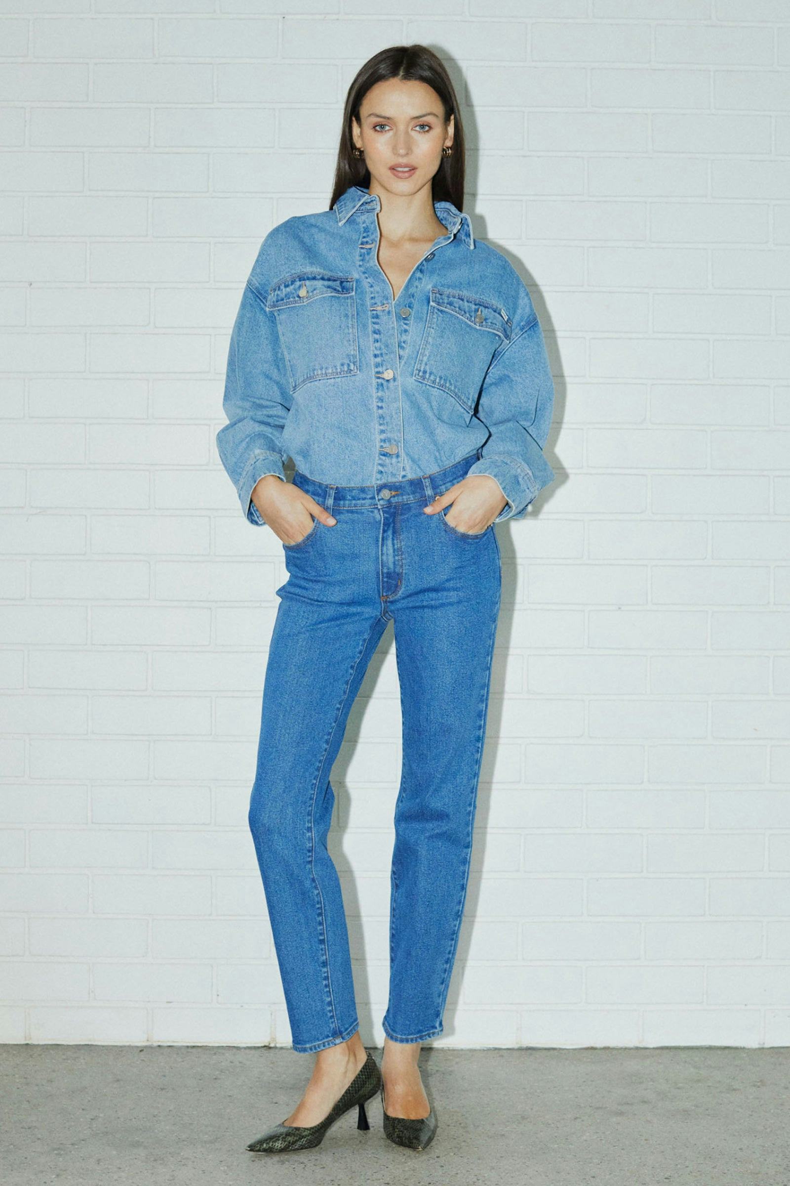Liliana Blue Slim Mid Rise Stovepipe Denim Jeans for Women - 95% Cotton Stretch Fit - Perfect for Casual Wear & Everyday Outfits