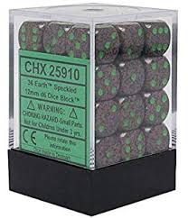 Chessex D6 36 Pack Earth Speckled 12mm Pipped Dice Set - Perfect for Dungeons & Dragons, Board Games, and Tabletop RPGs