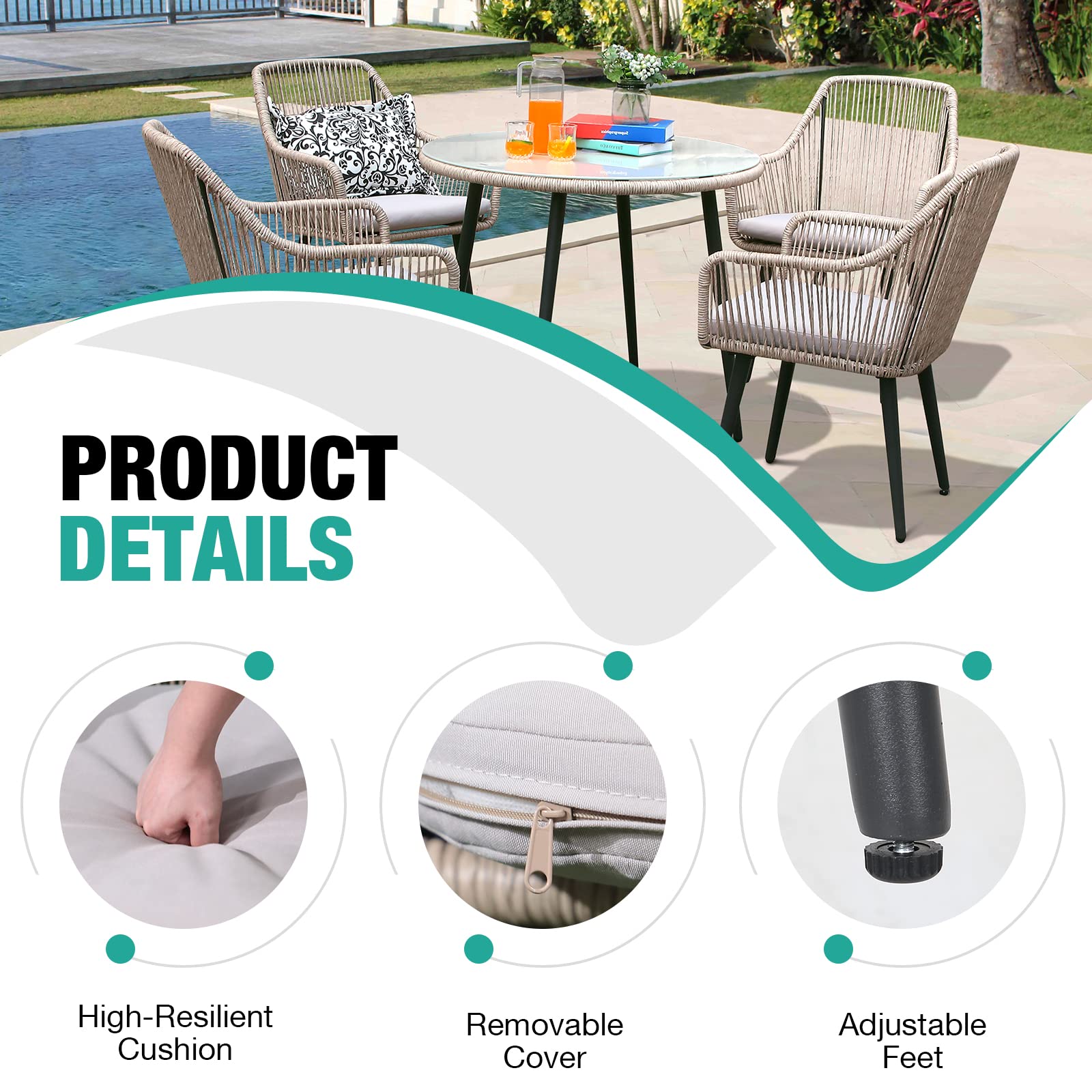 **Patiorama 2-Piece Outdoor Dining Chairs Set - All-Weather Woven Rattan Wicker Chairs with Armrests for Patio, Balcony, Poolside, Backyard & Indoor Use (Tan)**