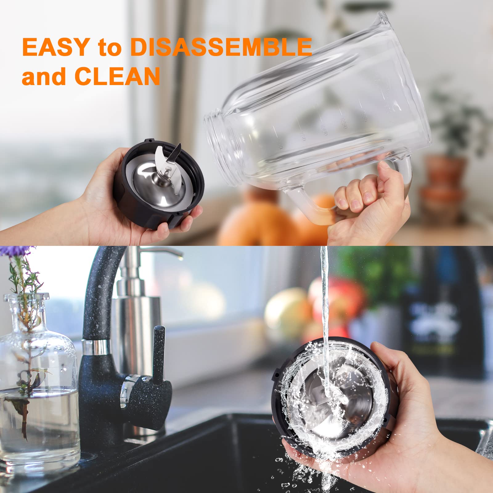 1200W High-Speed Professional Blender with 64oz Glass Jar - Powerful Countertop Blender for Smoothies, Shakes & Frozen Drinks - Perfect for Home Kitchen, Healthy Juicing & Meal Prep