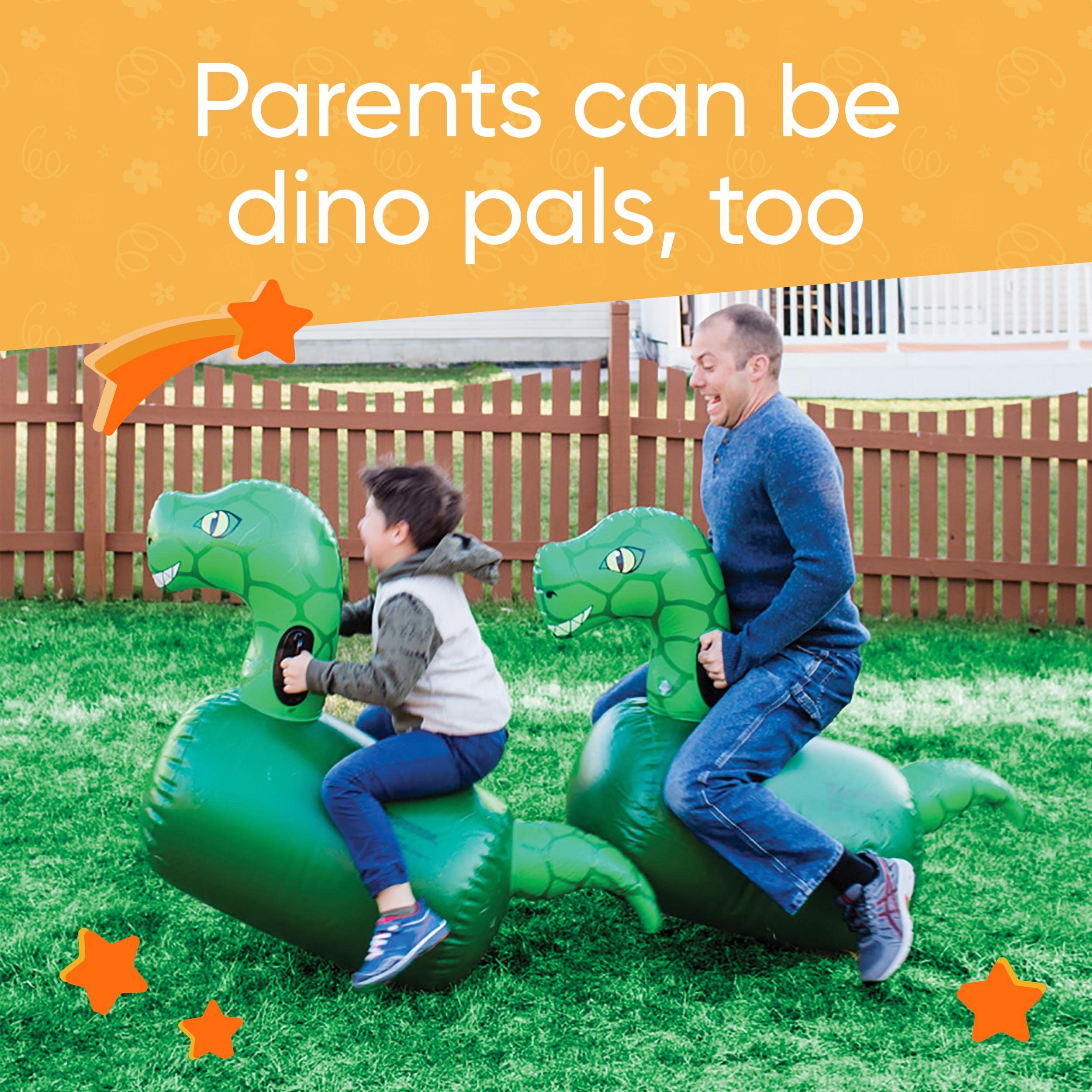 **Hearthsong Hop N Go Inflatable Dinosaur Ride-On Bouncer for Kids Ages 5+ - Outdoor Jumping Toy, Dino Hopper for Backyard Play, Birthday Parties & Active Playtime**