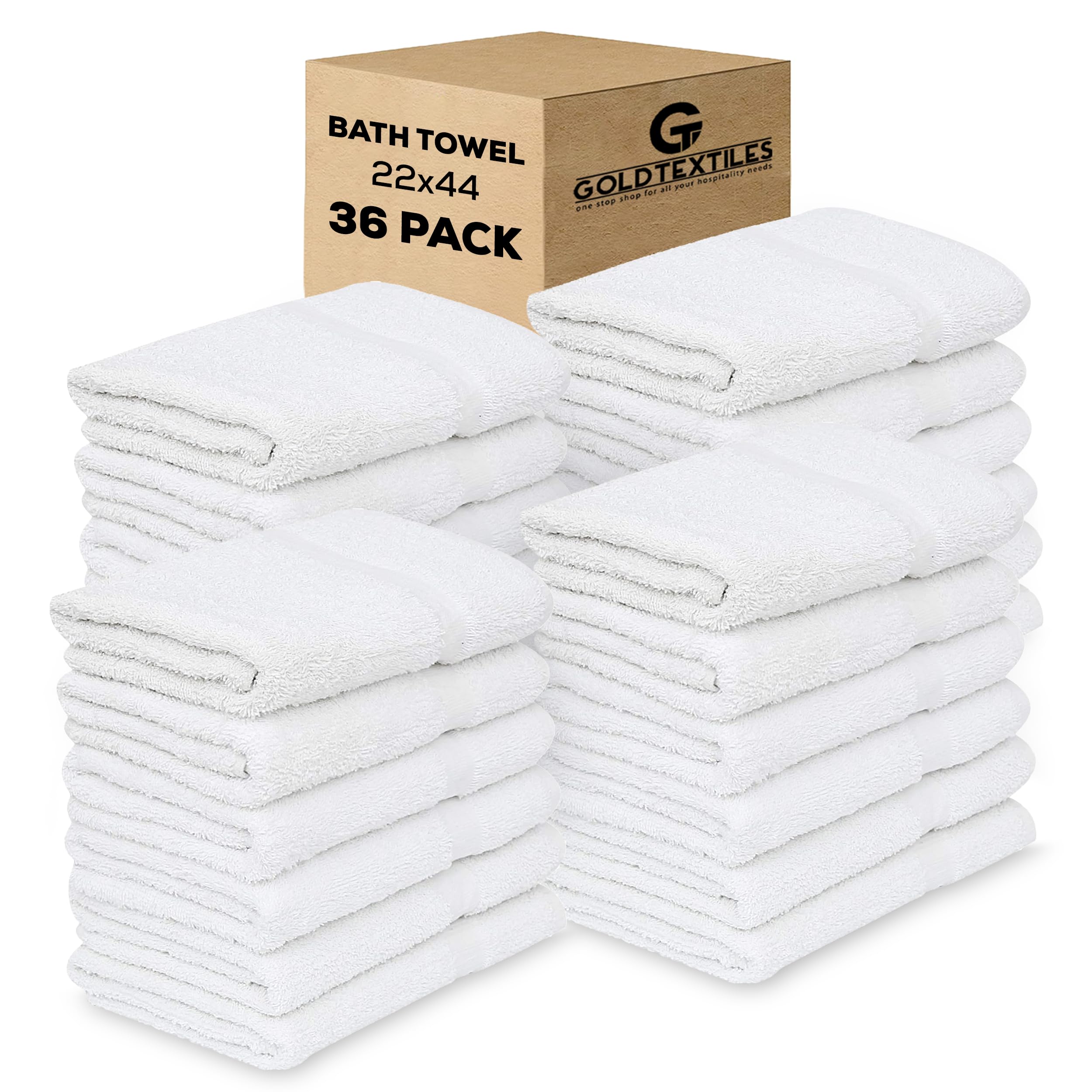 Premium Bulk White Bath Towels 36 Pack (22x44 Inches) - Soft, Lightweight & Quick-Drying Hotel-Grade Towels for Spa, Gym, Guest Bathrooms & Luxury Home Use