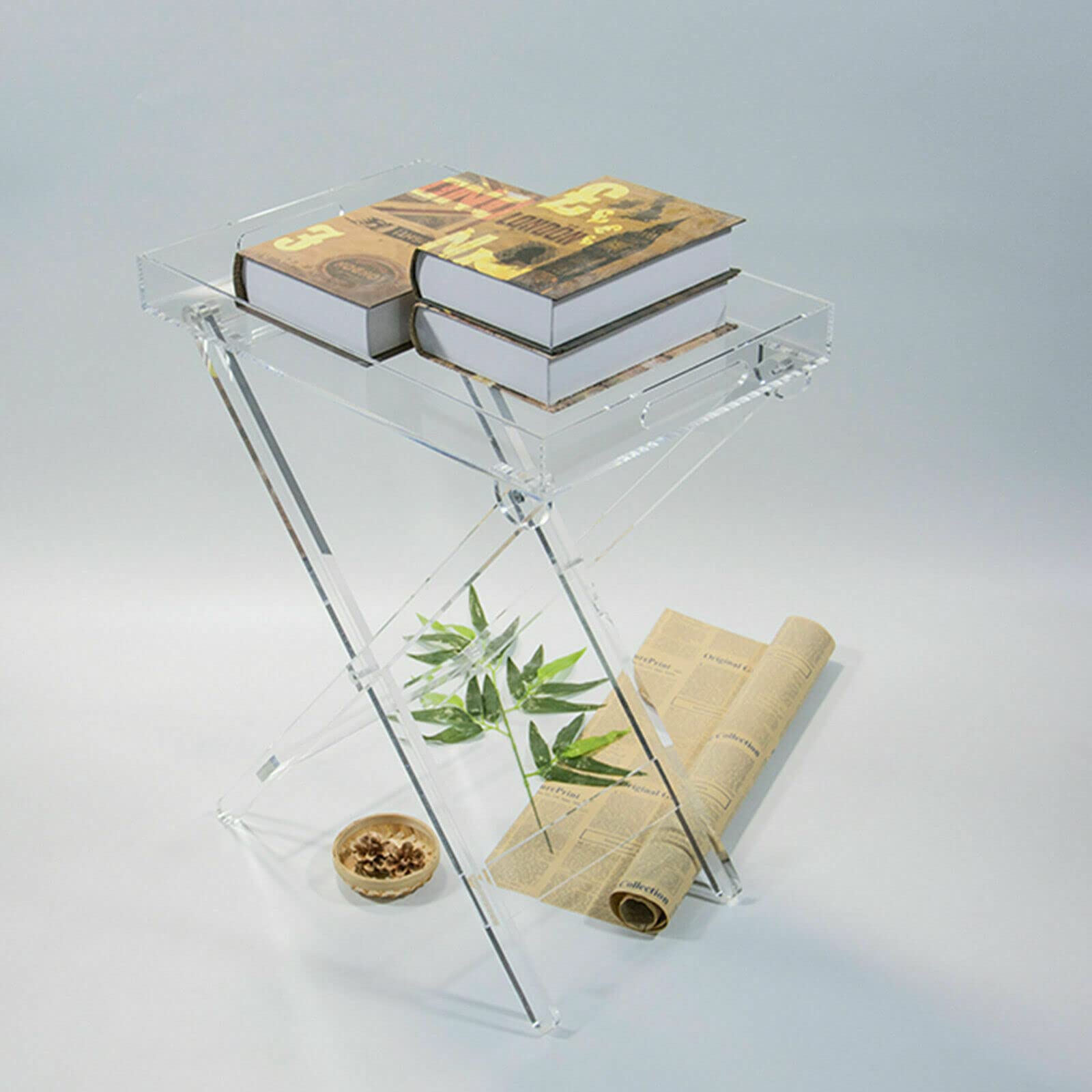 Clear Acrylic Folding Tray Table - Lightweight Bedside Table, End Table for Bedroom, Living Room, Kitchen & Bar (11.81