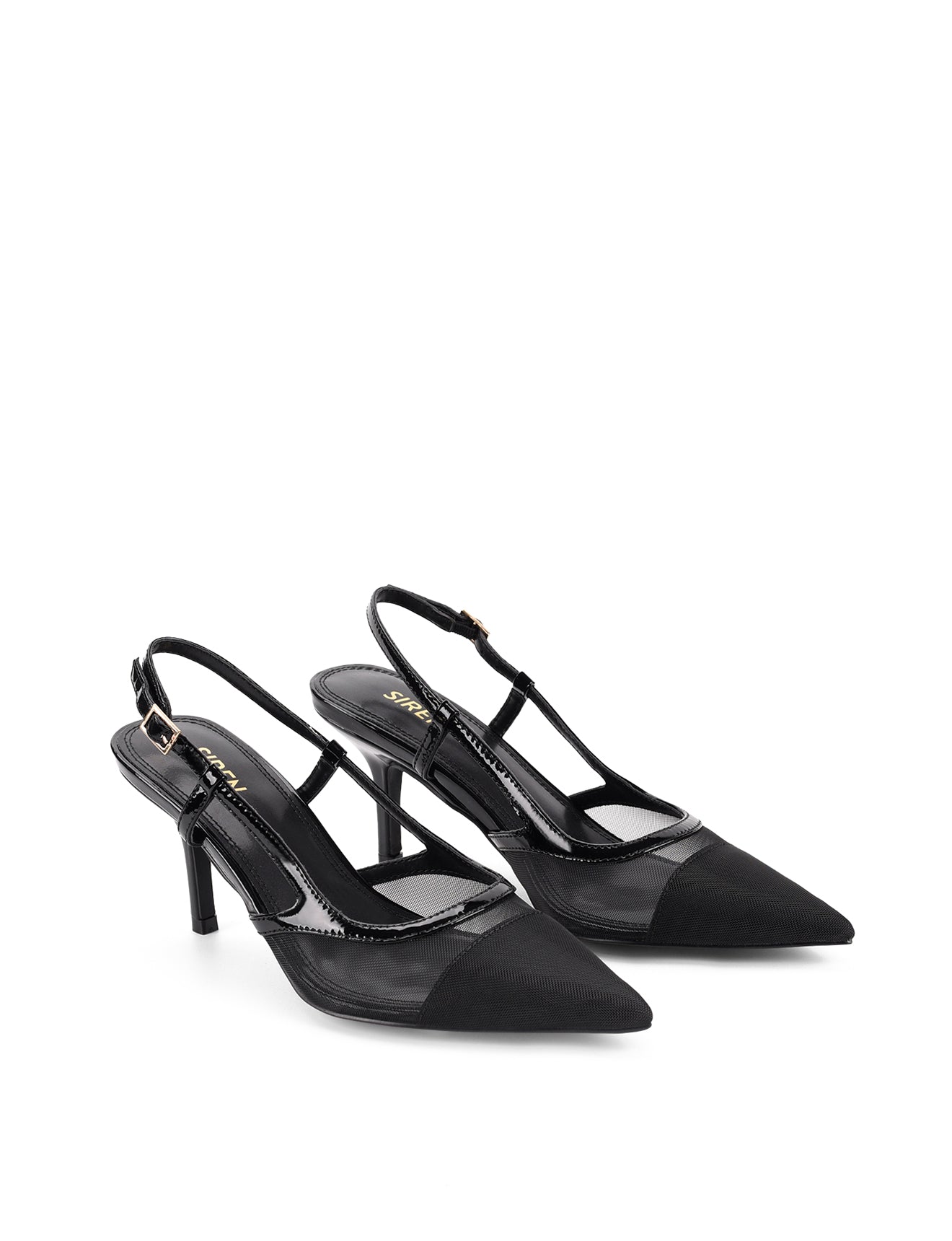 Elegant Sissy Pointed Toe Slingback Heels - Black Patent Leather & Mesh Women's Dress Shoes for Party, Wedding & Formal Occasions