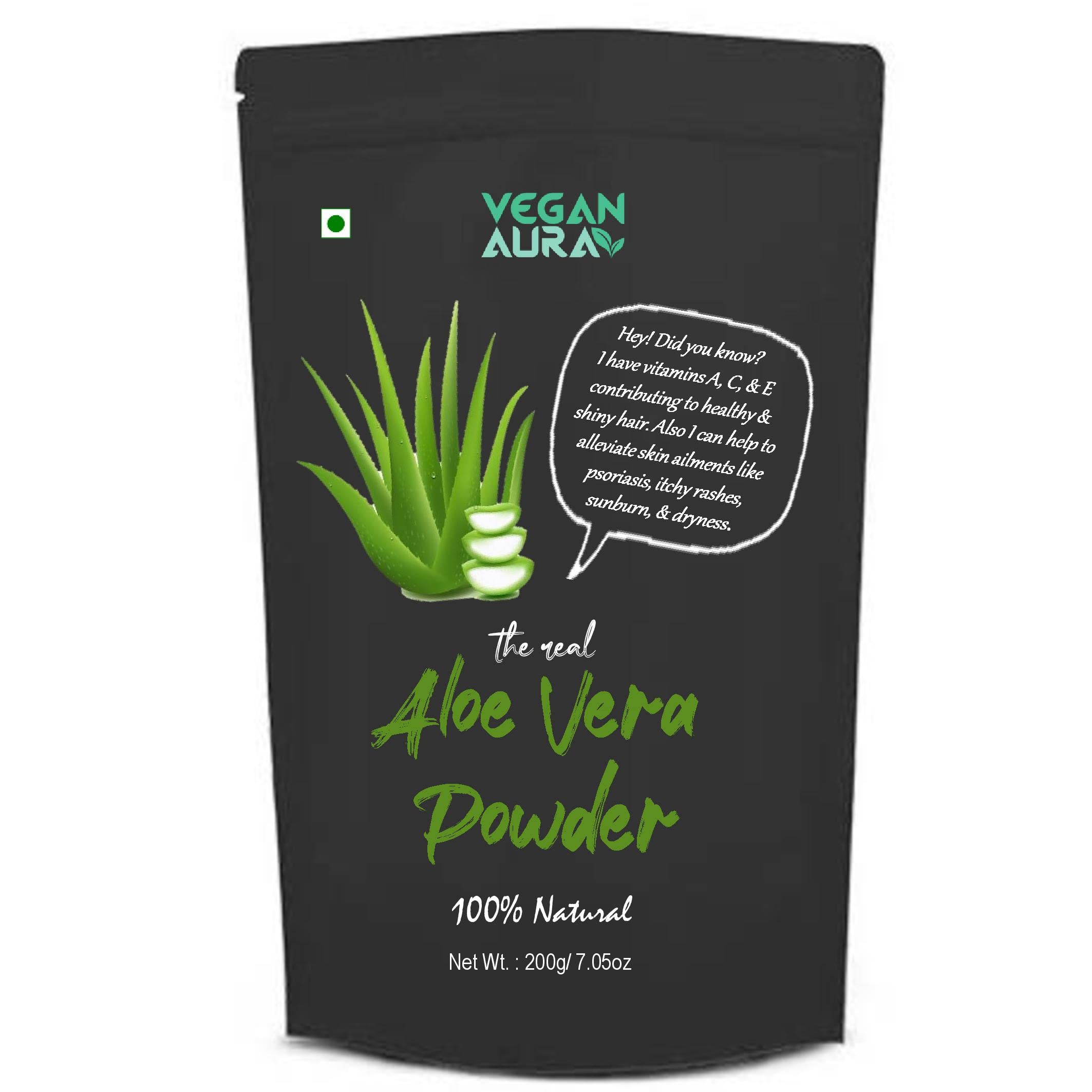 100% Natural Vegan Aloe Vera Leaves Powder (Aloe Barbadensis) - 200g for DIY Face Mask, Hair Care & Body Treatment | Organic Skin Soothing, Hydration & Detox | Perfect for Spa Day, Acne Relief & Sunburn Care