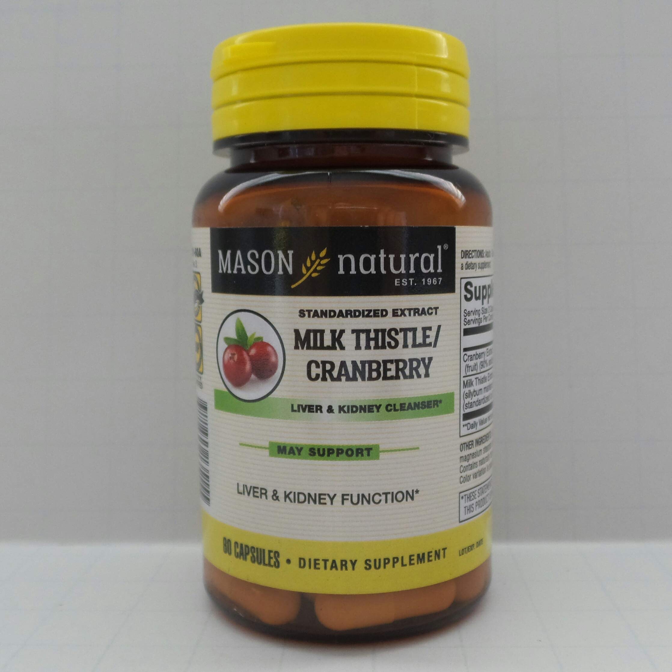 Mason Vitamins Milk Thistle & Cranberry Liver and Kidney Cleanser Capsules - 60 Count | Natural Detox Support for Liver Health & Kidney Function | Perfect for Daily Wellness & Post-Holiday Cleansing