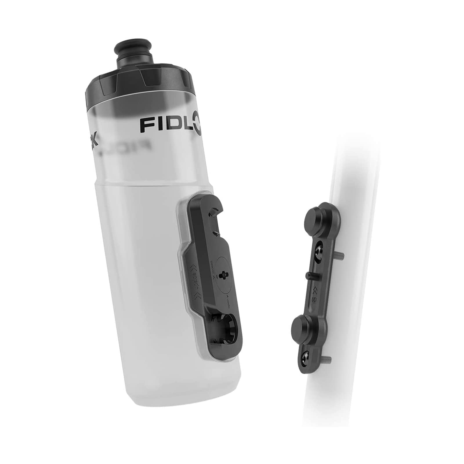 FIDLOCK Twist Bottle 600ml Set - Magnetic Bike Water Bottle Holder with Cage-Free Design | Secure Twist Connector & Base Mount | Perfect for Road Bikes, Mountain Biking & Outdoor Cycling | Clear