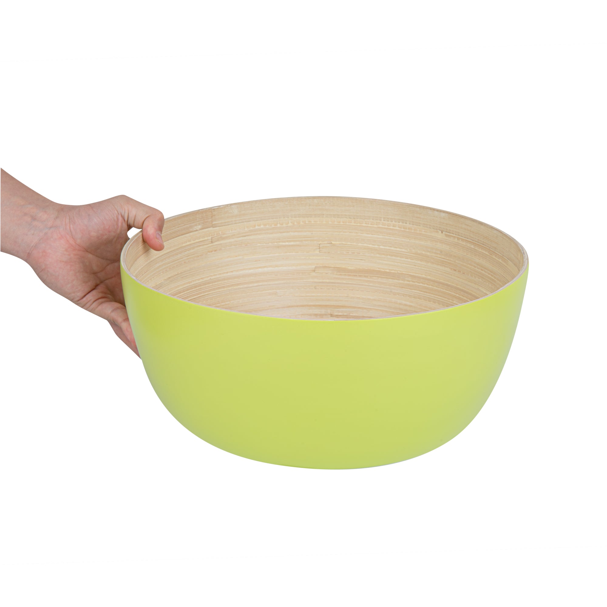 Bambuddha 51 oz Large Round Green Spun Bamboo Salad Bowl - 13.5
