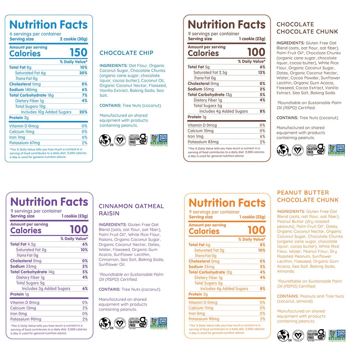 Maxine's Heavenly Gluten-Free Cookie Variety Pack - Chocolate Chip & Oatmeal Cookies | Vegan, Dairy-Free, Low Sugar Snacks Sweetened with Coconut Sugar & Dates | 7.2oz Each (4-Pack) | Perfect for Healthy Snacking, Office Treats & Gift Baskets