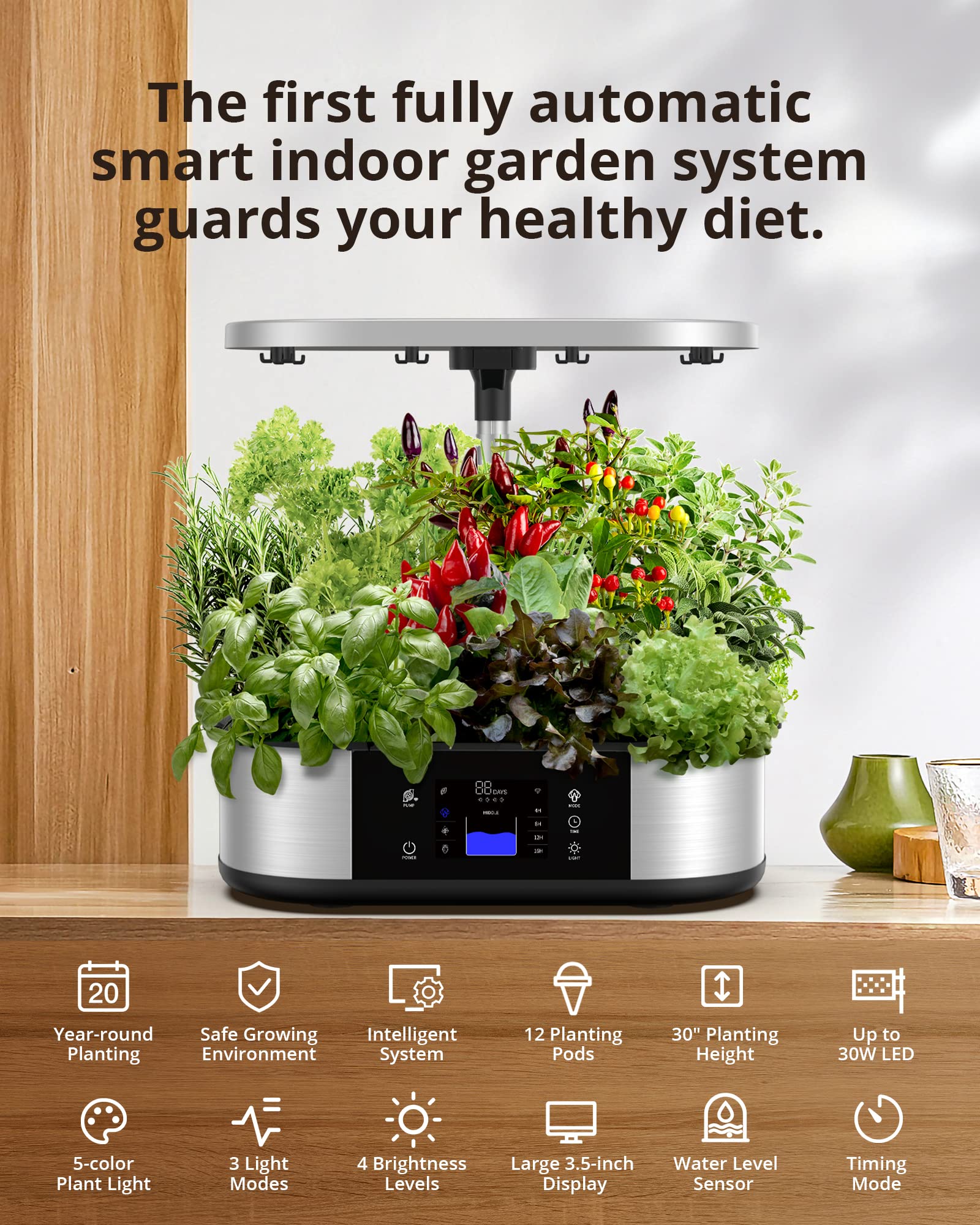 Smart WiFi Hydroponics Growing System - 12 Pod Indoor Herb Garden Kit with APP Control, 30W Full Spectrum LED Grow Lights & Silent Pump for Home, Kitchen, Office - Automatic Timer for Fresh Basil, Mint, Lettuce & More