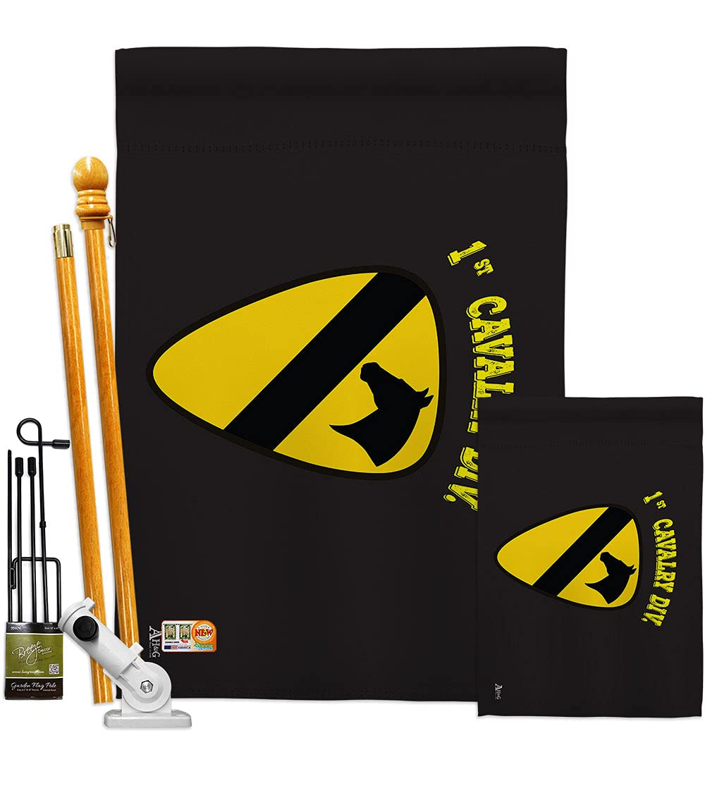 1st Cavalry Black Garden House Flags Kit - Double-Sided US Army Rangers Military Veteran Yard Banner (28x40 Inches) - Made in USA - Perfect for Patriotic Home Decor, Armed Forces Tribute & Outdoor Display