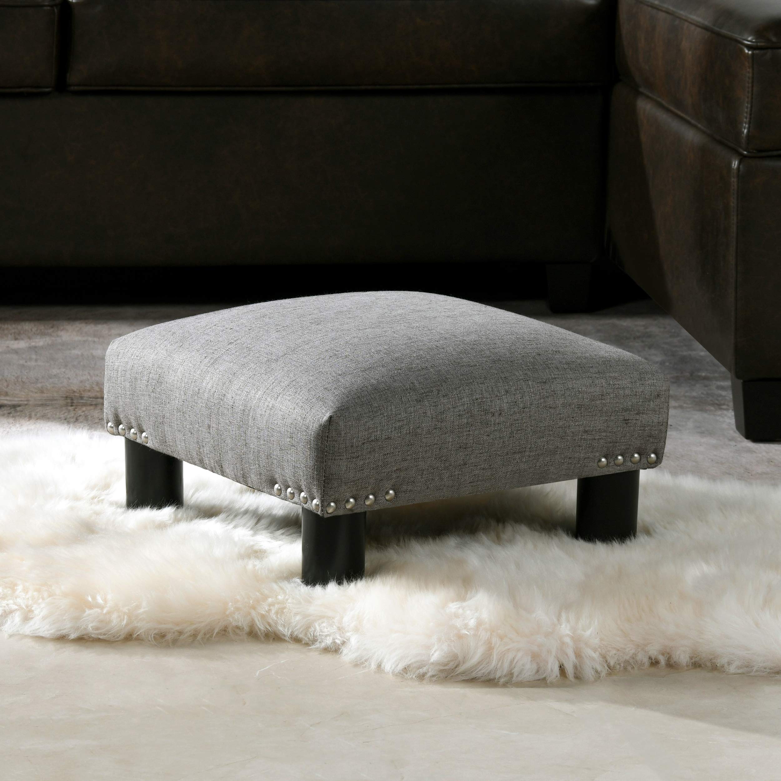 Jennifer Taylor Home Ollie Square Accent Footstool Ottoman - Stylish Foot Rest with Upholstered Fabric for Living Room, Bedroom & Nursery - Perfect for Relaxing, Reading & Decorating