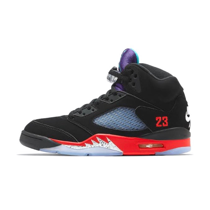 Air Jordan 5 Retro Men's Basketball Shoes - Black/Fire Red/Grape Ice/Emerald Colorway | Vintage Sneakers for Streetwear & Sports Fashion