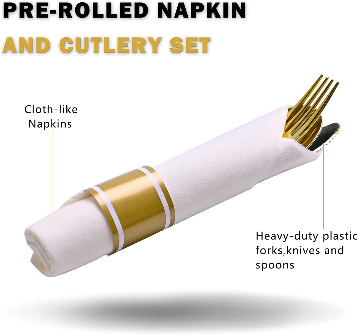 Premium 300-Piece Gold Plastic Cutlery Set - Heavy Duty Disposable Forks, Knives, Spoons & Napkins for Parties, Weddings, Birthdays & Catering | Elegant Dinnerware for Events, Picnics & Office Luncheons
