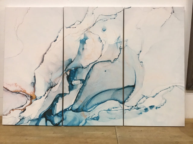 Triptych Turquoise Art Print - Modern Wall Decor for Living Room, Bedroom & Office | Handmade Canvas Painting | Blue Abstract Artwork