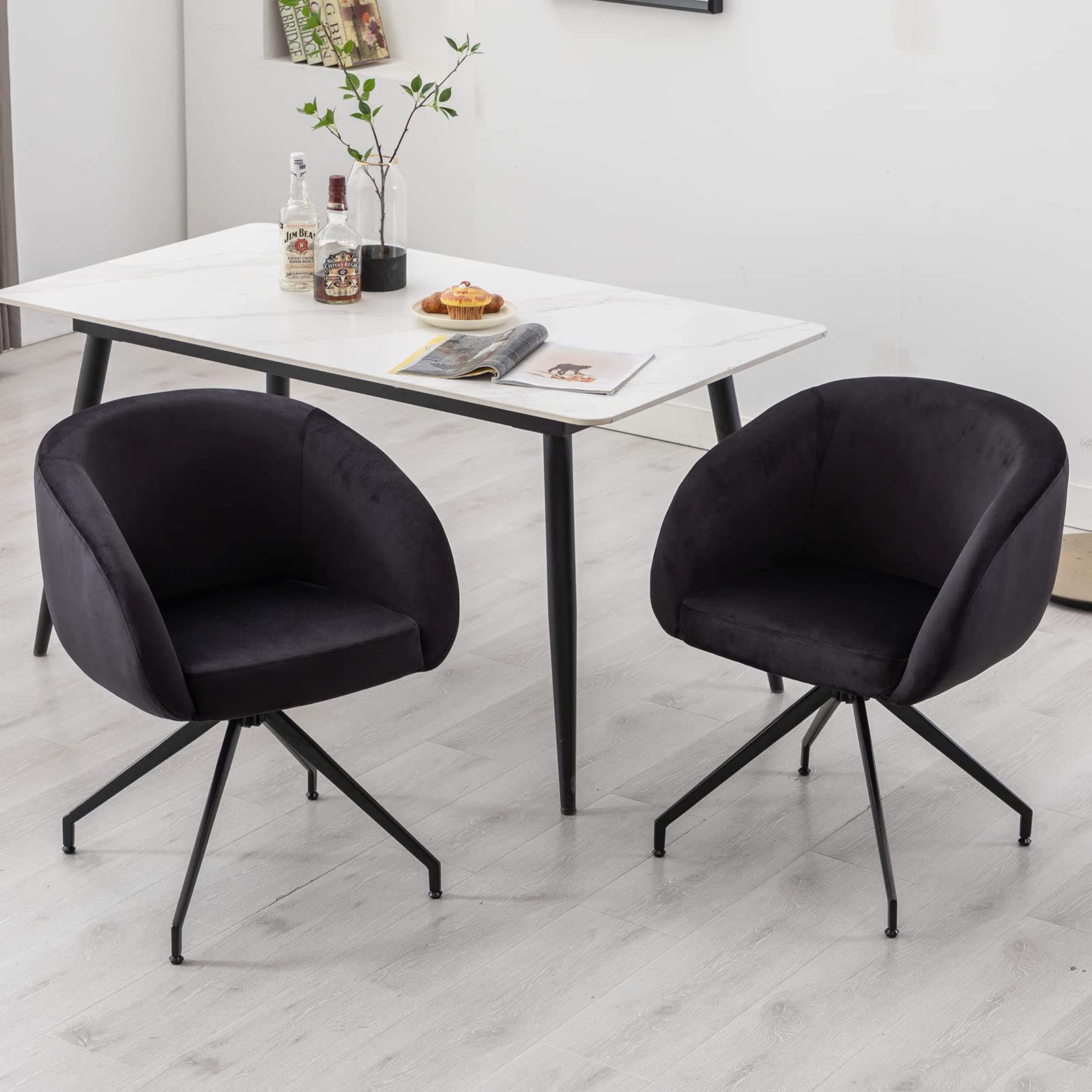 DUOMAY Modern Swivel Barrel Dining Chair - Velvet Upholstered Accent Side Chair with Back, No Wheels Desk Chair with Black Metal Legs for Living Room, Dining Room & Makeup Vanity | Perfect for Home Office, Bedroom Decor & Small Space Seating
