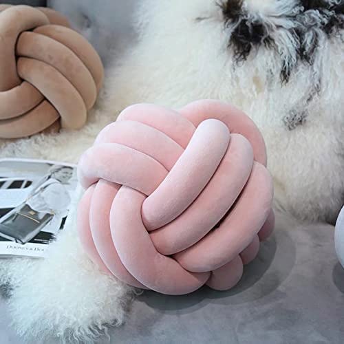 Soft Knot Ball Pillows - 8 Inch Round Throw Pillow Cushion, Light Blue Plush Home Decor, Handmade Knotted Pillow for Sofa, Bed, Nursery & Living Room Decor