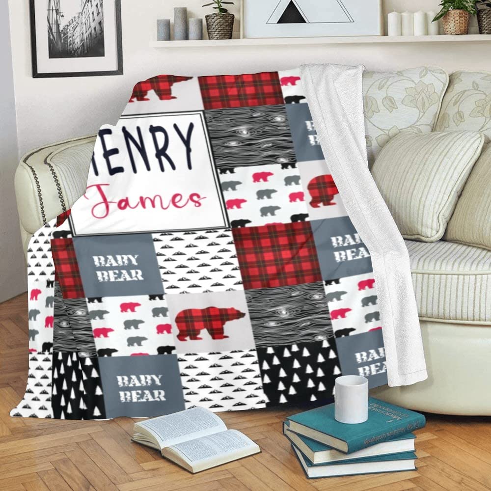 Personalized Woodland Animals Blanket with Name - Custom Baby & Kids Fleece Blanket for Boys & Girls - Soft Minky Flannel Blanket for Baby Showers, Birthdays & Cozy Nursery Decor